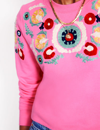 Hannah Embroidered Sweatshirt-Pink Rose