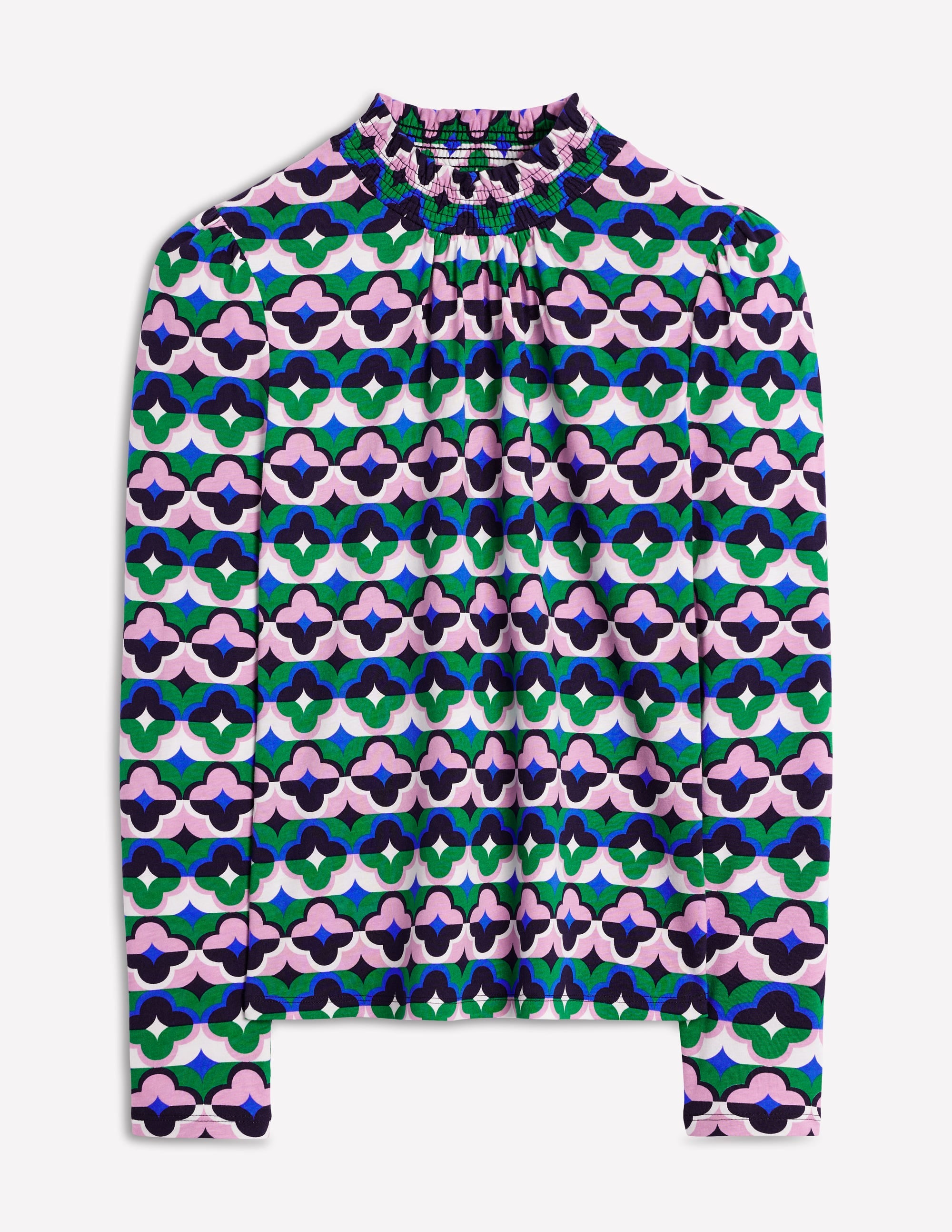 Top imprimé à col smocké-Émeraude profond, motif Lucky Clover - Image 5