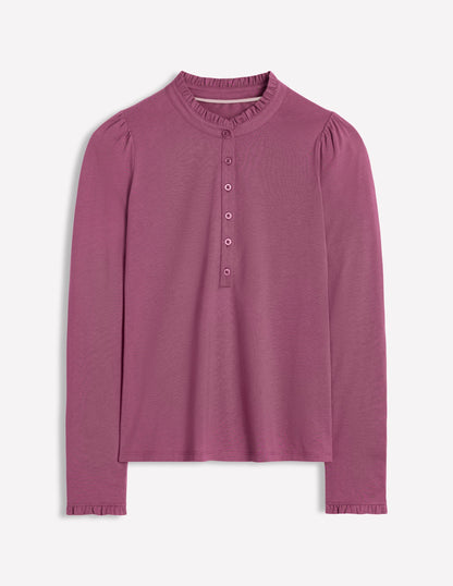 Superweiches Henley-Oberteil mit Rüschen-Violette Zwetschge