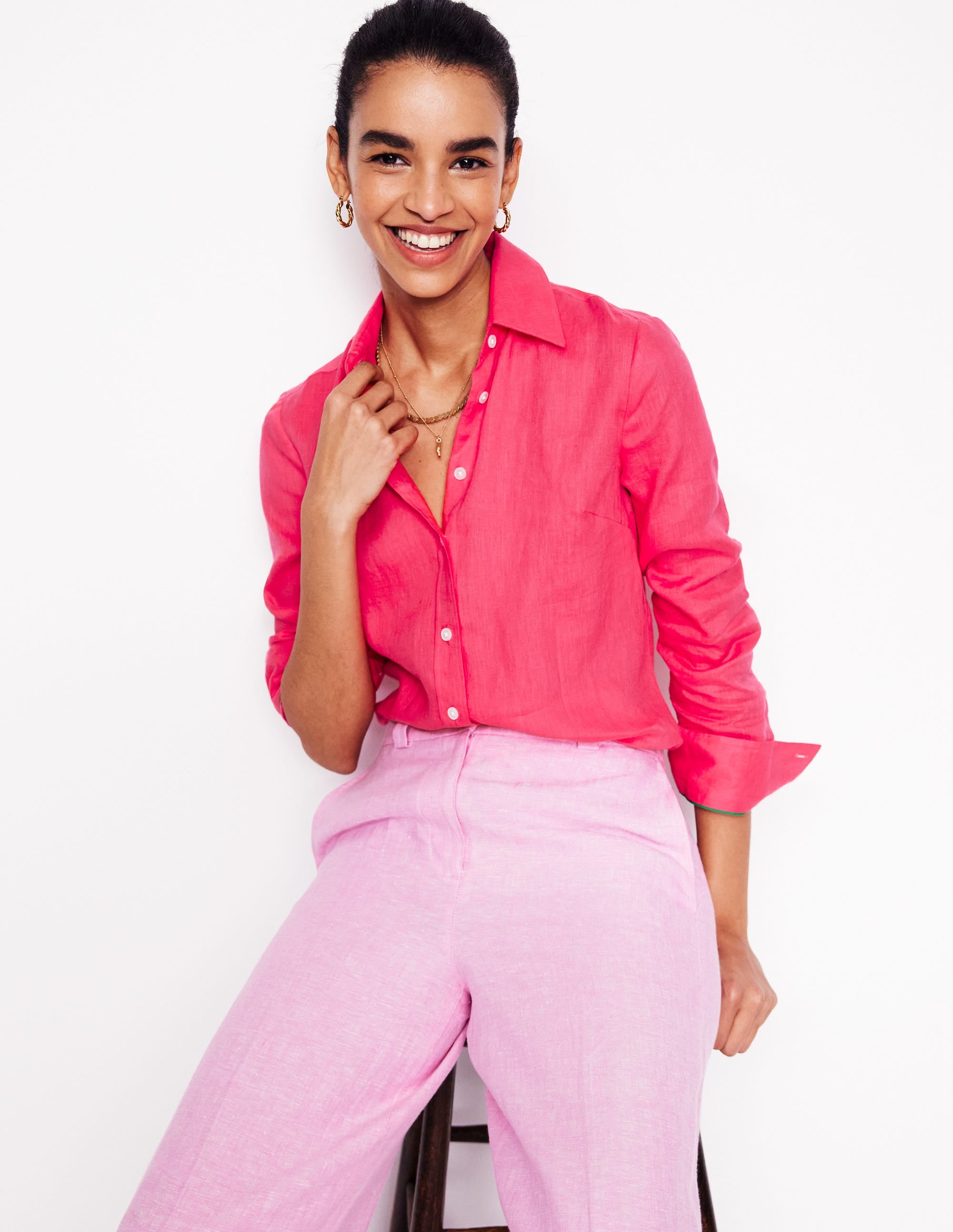 Chemise Sienna en lin-Rose camélia - Image 1