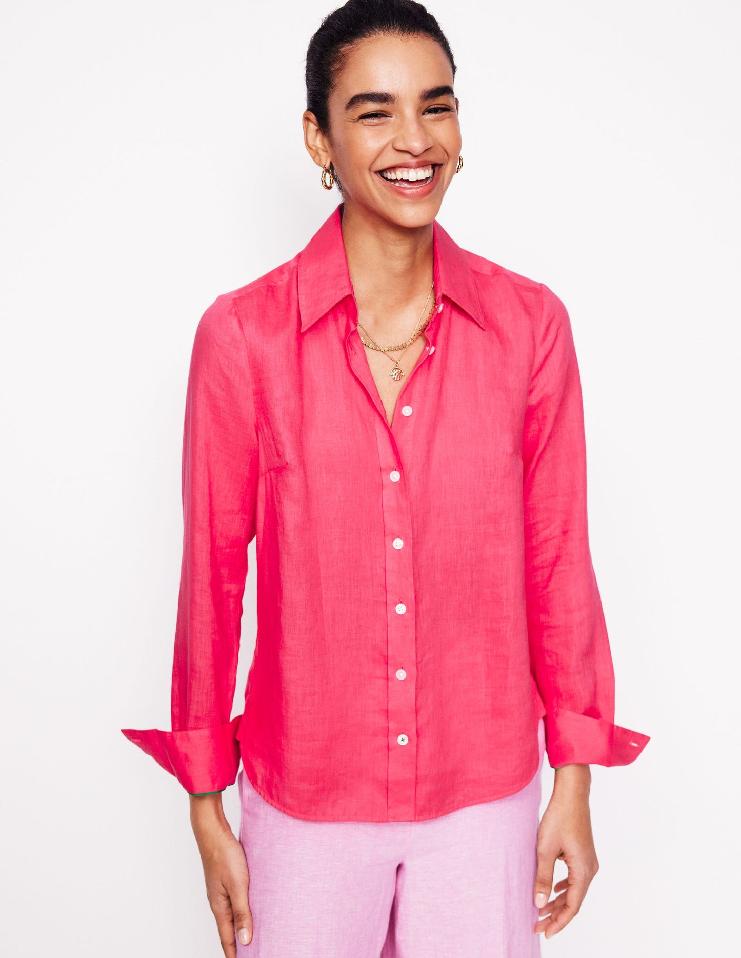 Sienna Linen Shirt-Camelia Pink