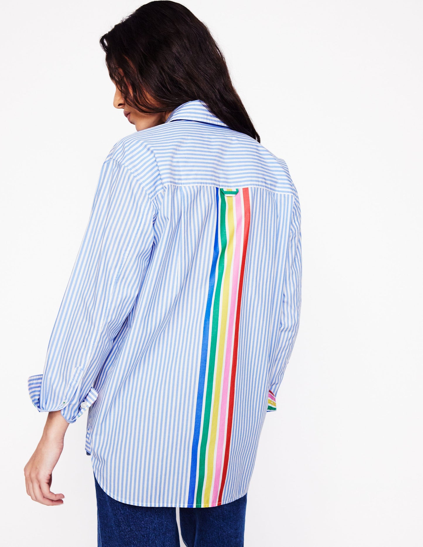 Sadie Relaxed Cotton Shirt-Rainbow Stripe Placement