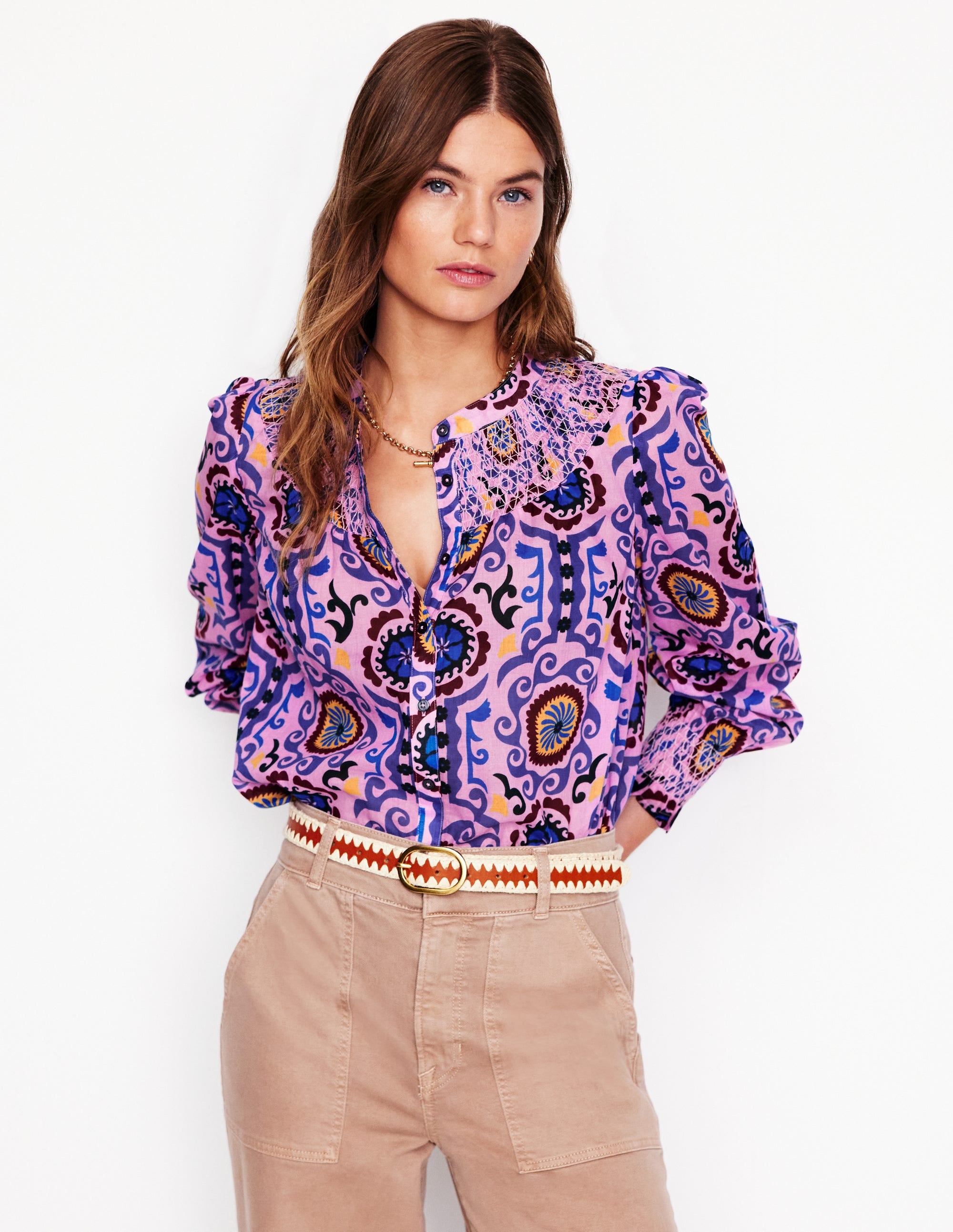 Effie Gesmokte Bluse-Weicher Lavendel, Zierwelle - Image 1
