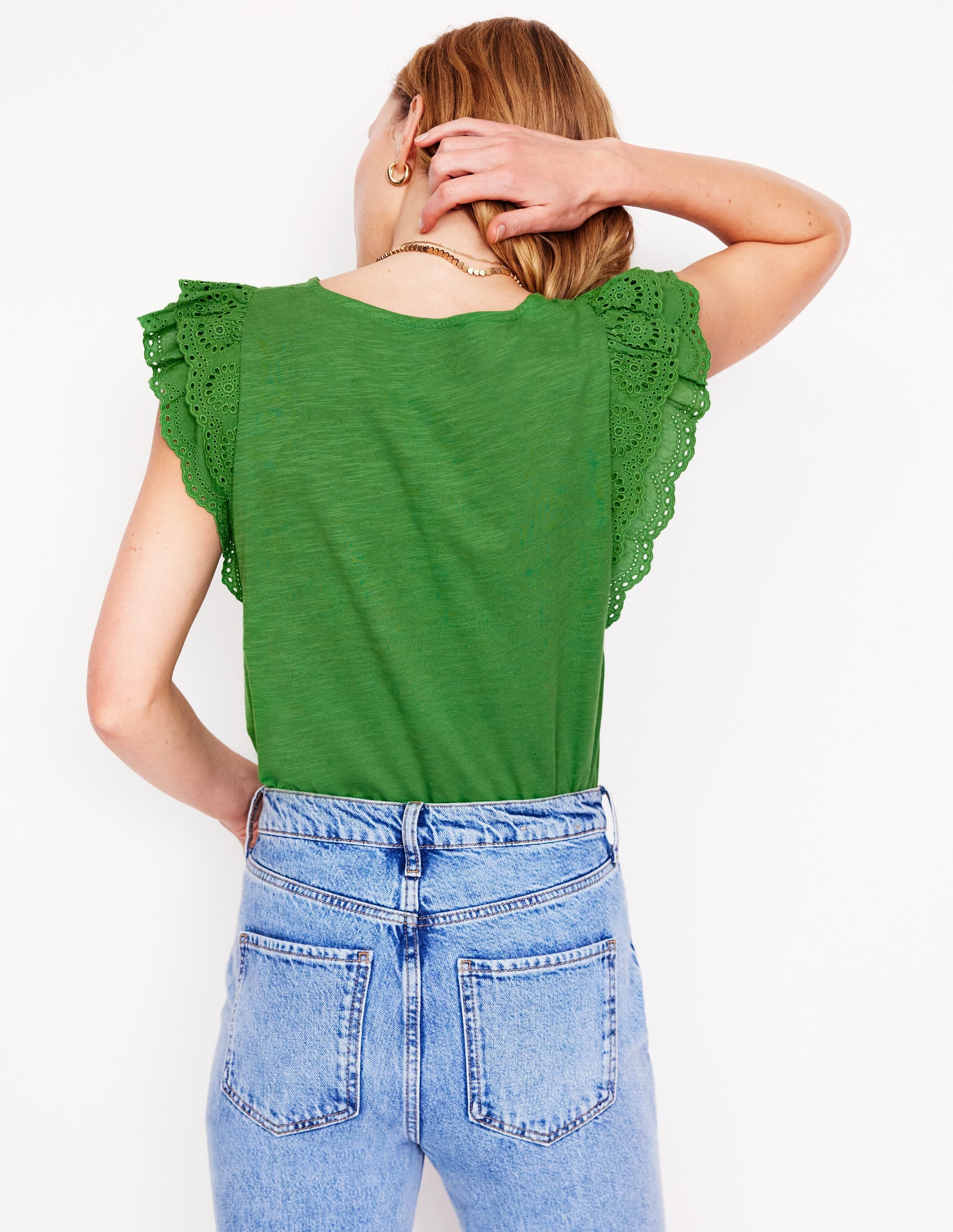 Belle Broderie Sleeve Top-Paradise Green - Image 3