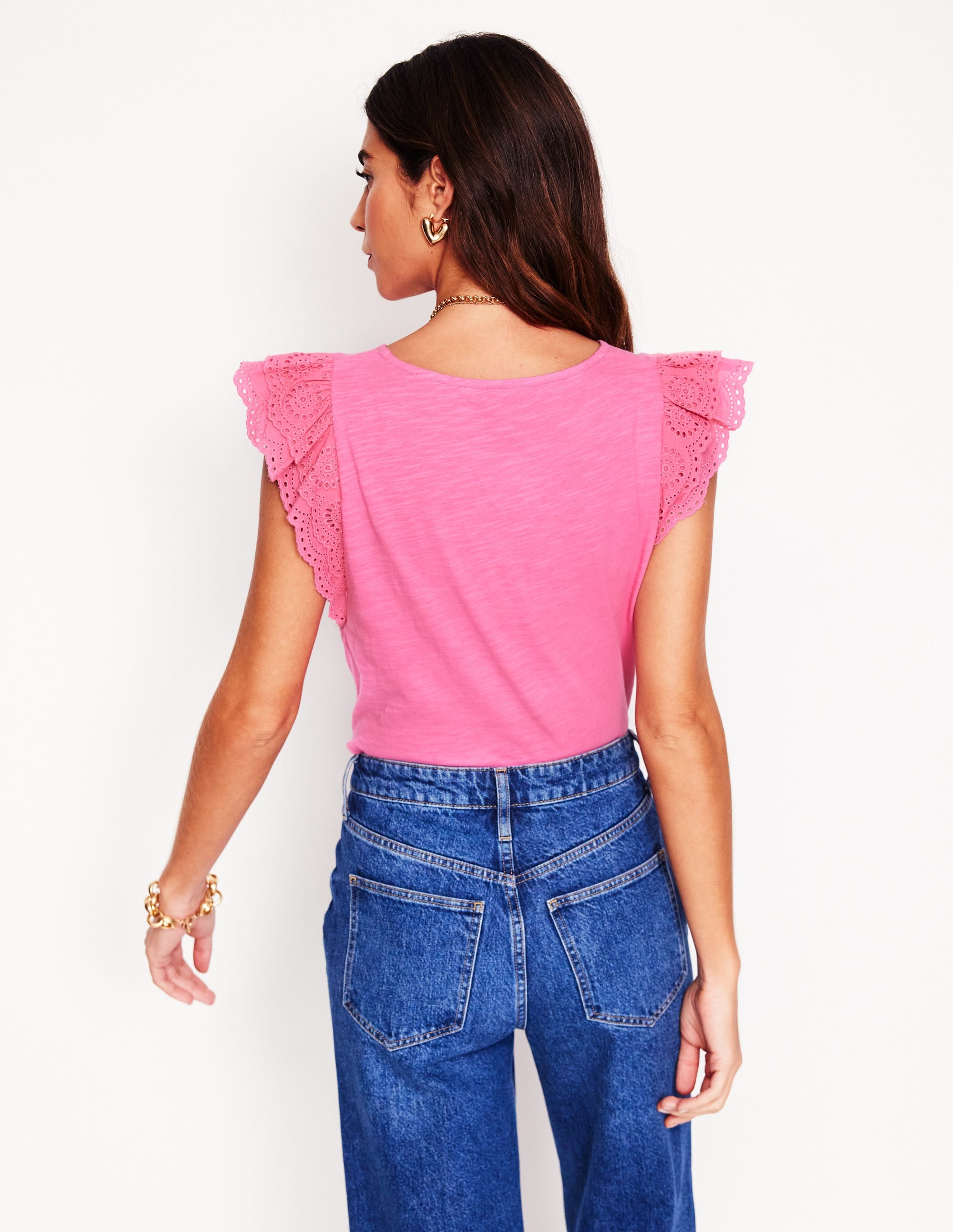 Belle Broderie Sleeve Top-Pink Rose - Image 3
