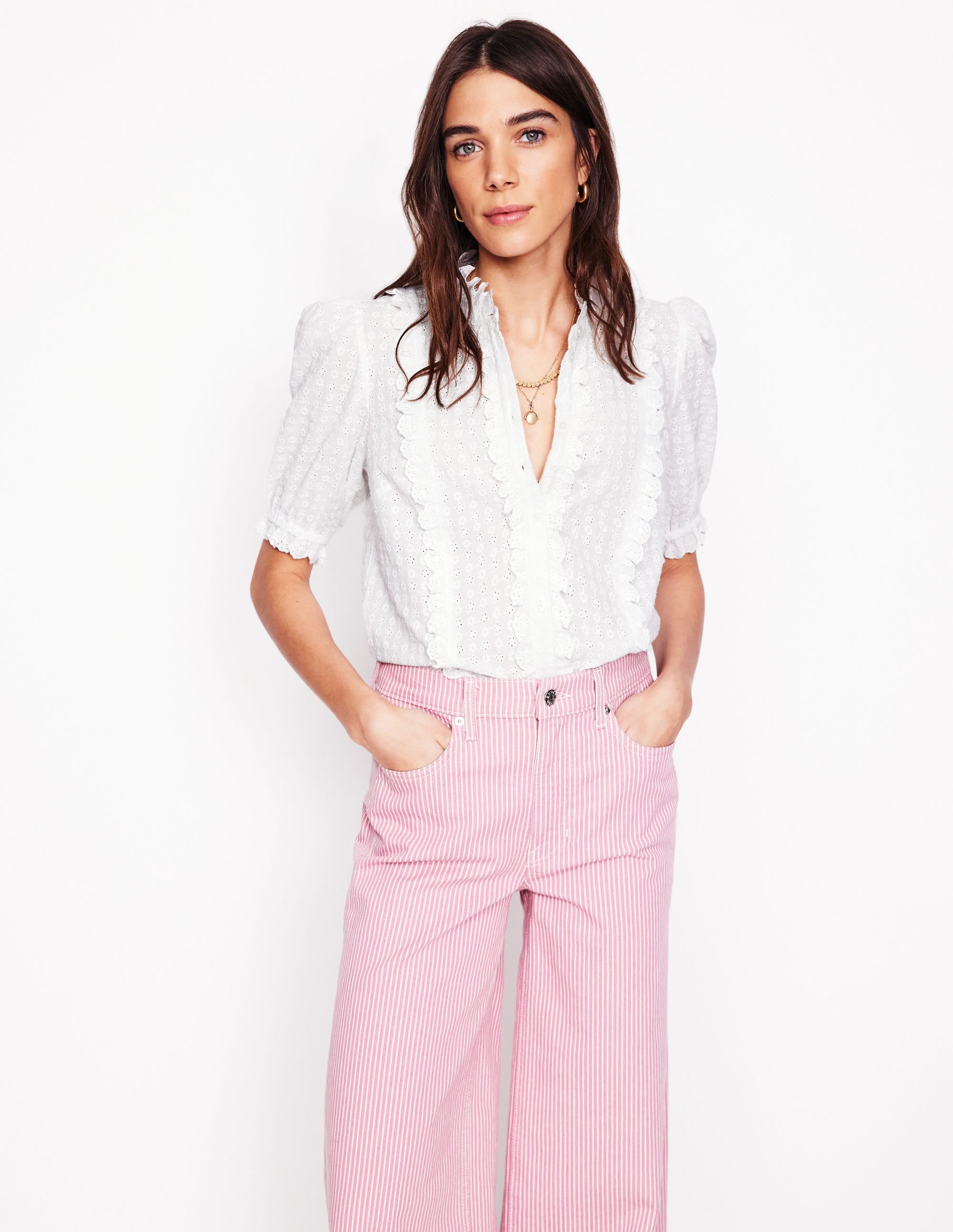 Blouse féminine en coton-Blanc - Image 1