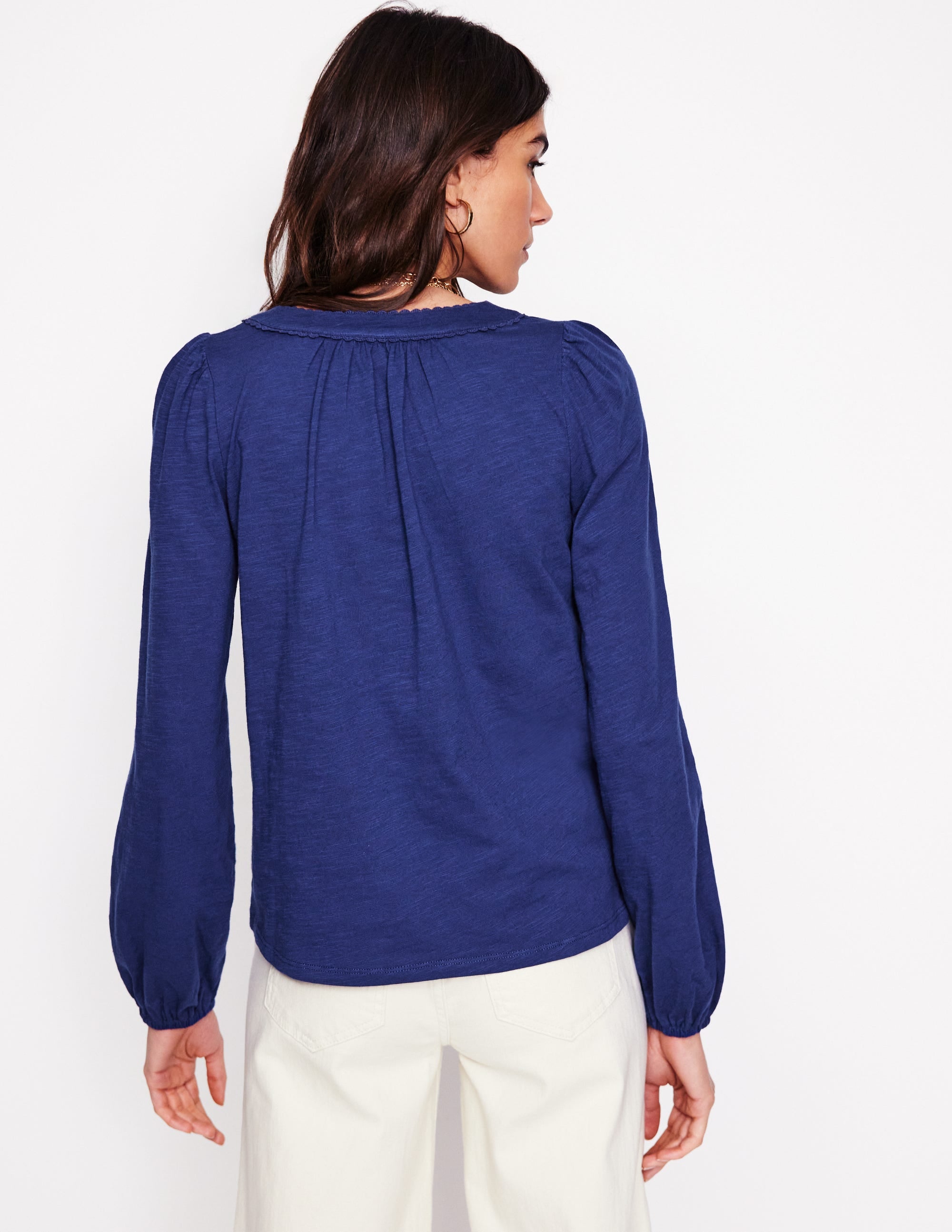 Top Ava à manches longues et détails dentelle-Aristocratic Blue/ Ivory Stripe - Image 3