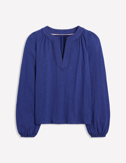 Ava Long Sleeve Trim Top-Starboard Blue