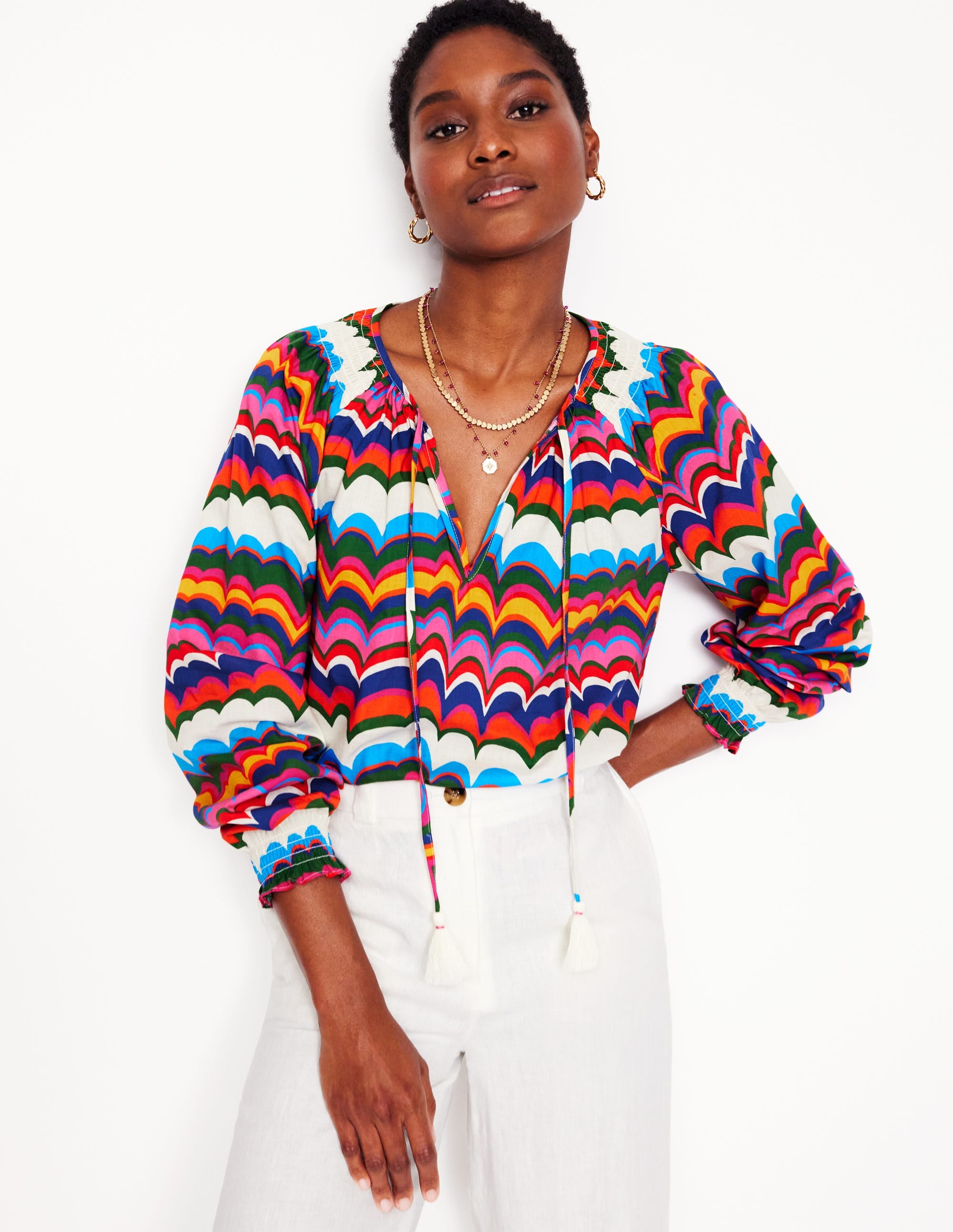 Blouse décontractée en coton-Multi, motif Abstract Wave - Image 1