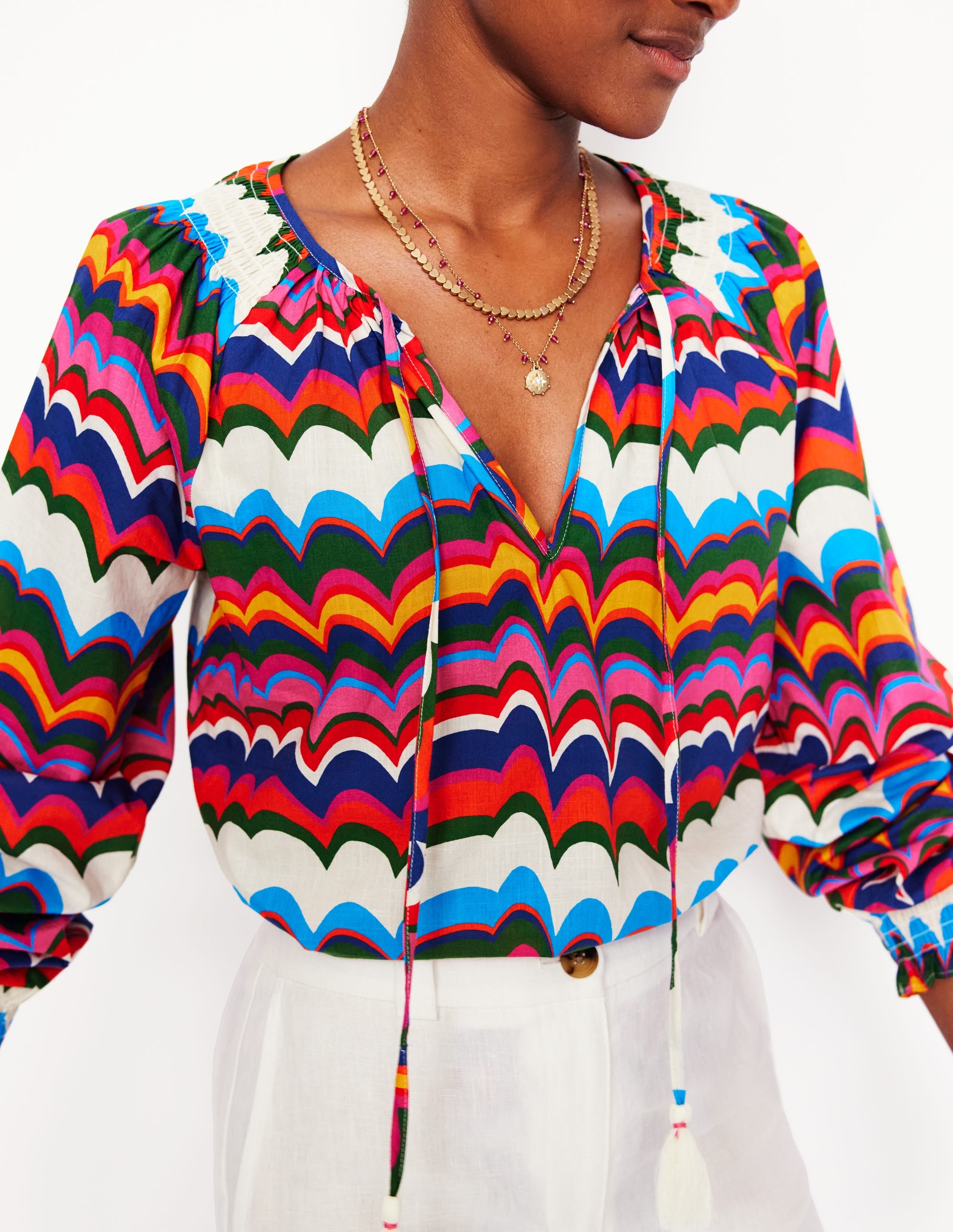 Blouse décontractée en coton-Multi, motif Abstract Wave - Image 3