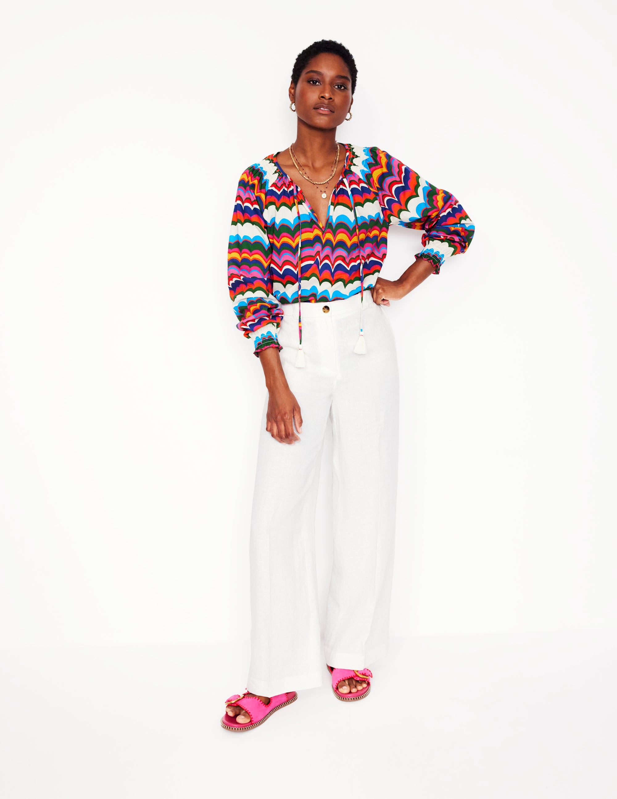 Blouse décontractée en coton-Multi, motif Abstract Wave - Image 5