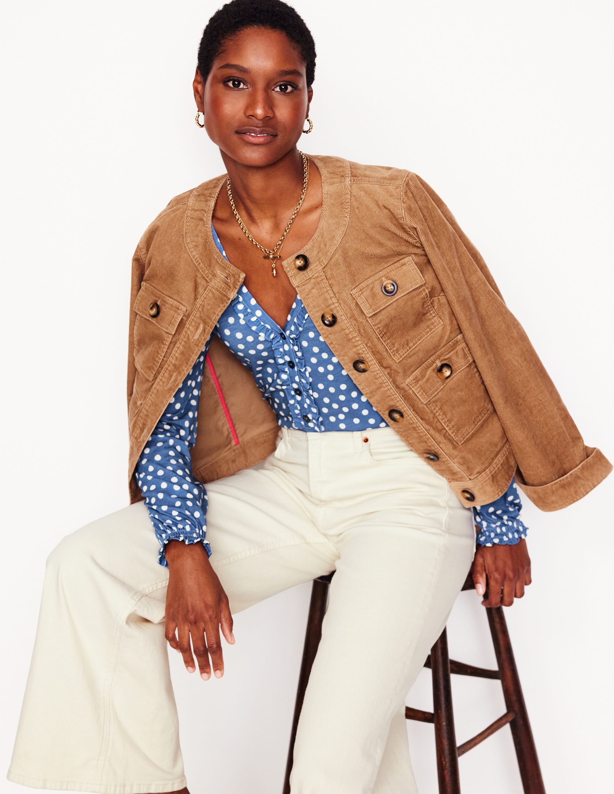 Poppy Ruffled Henley Top-Blue River, Abstract Spot - Image 4