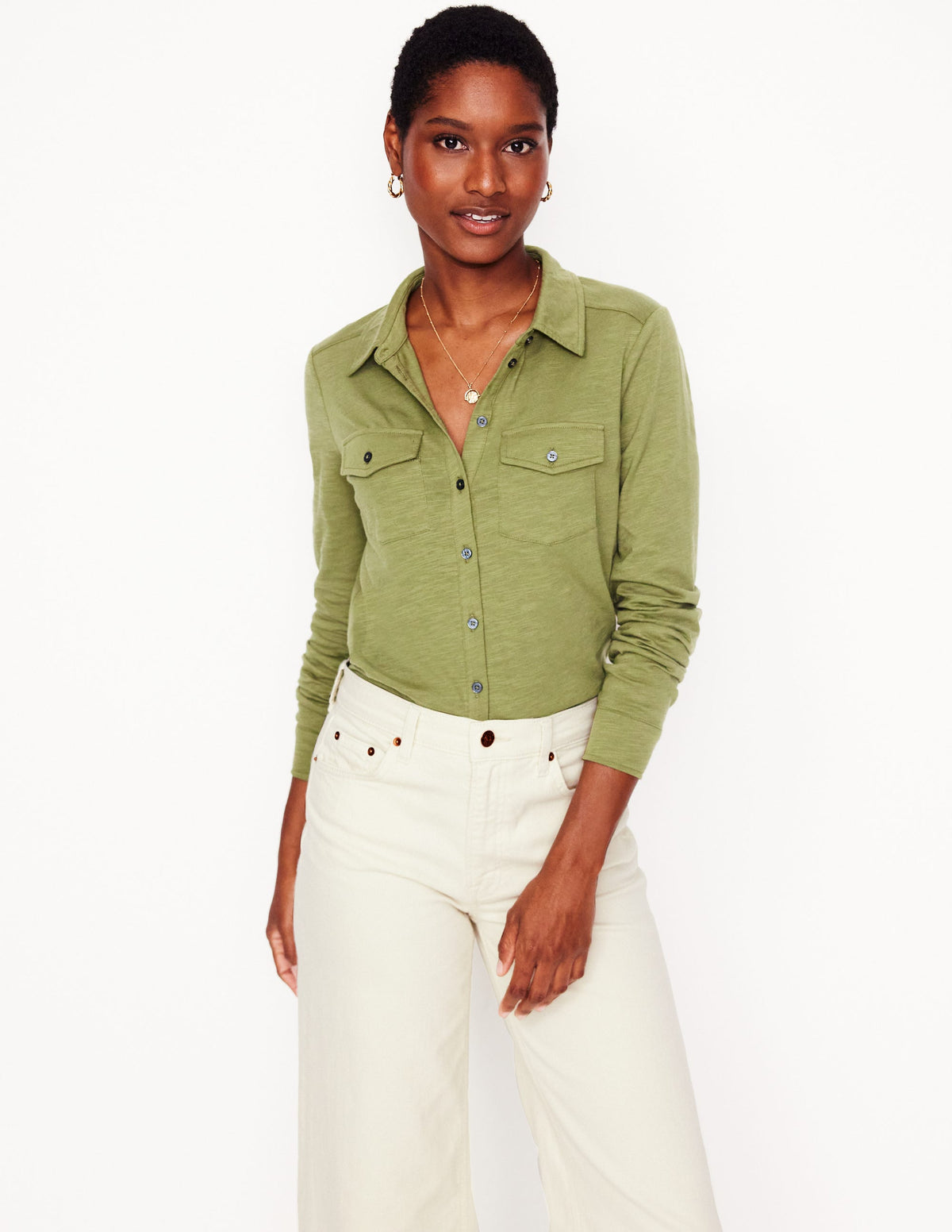 Amy Jersey-Hemd-Sanftes Olivgrün - Image 1