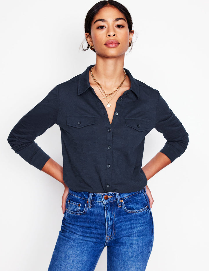 Amy Jersey-Hemd-Marineblaue