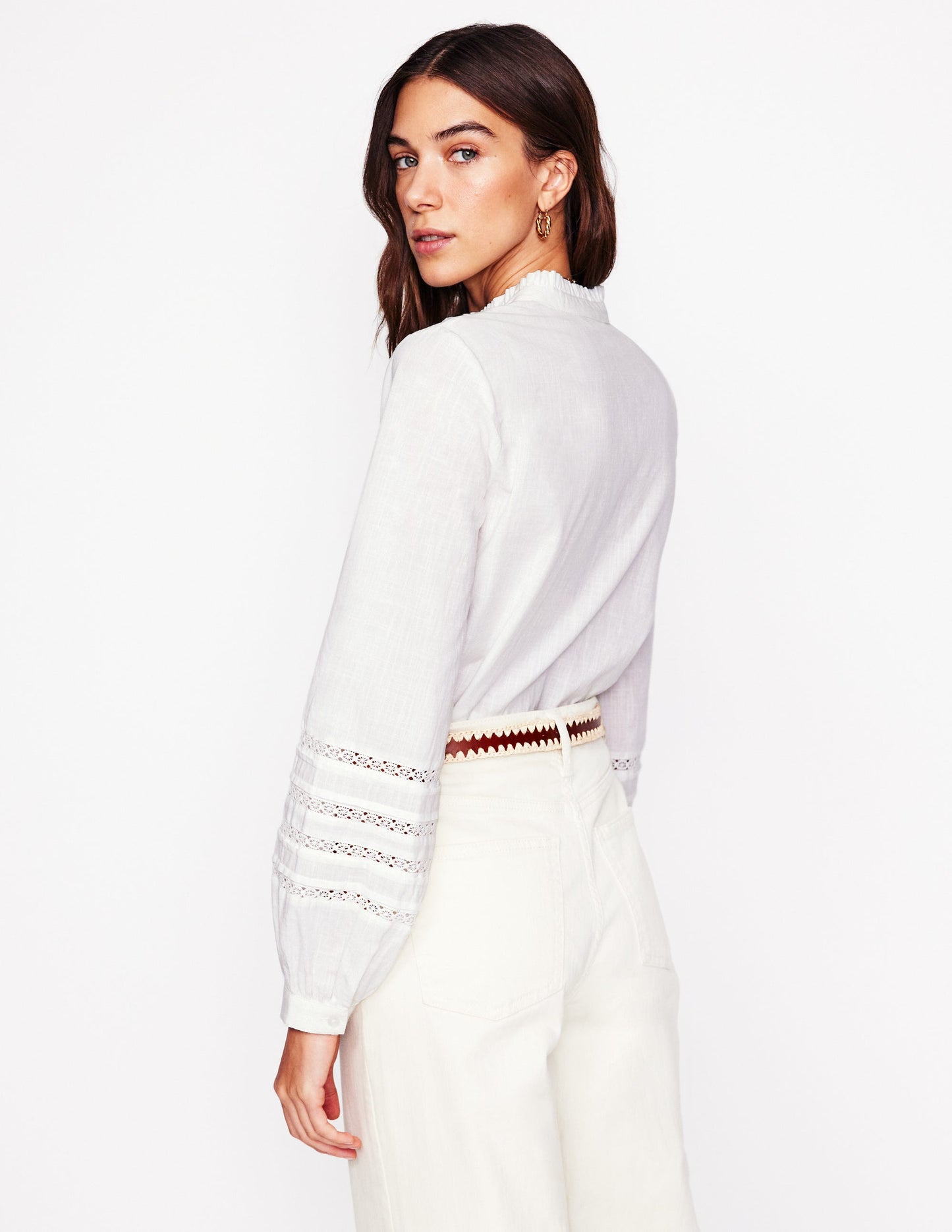 Blouse en coton à détails dentelle-Blanc