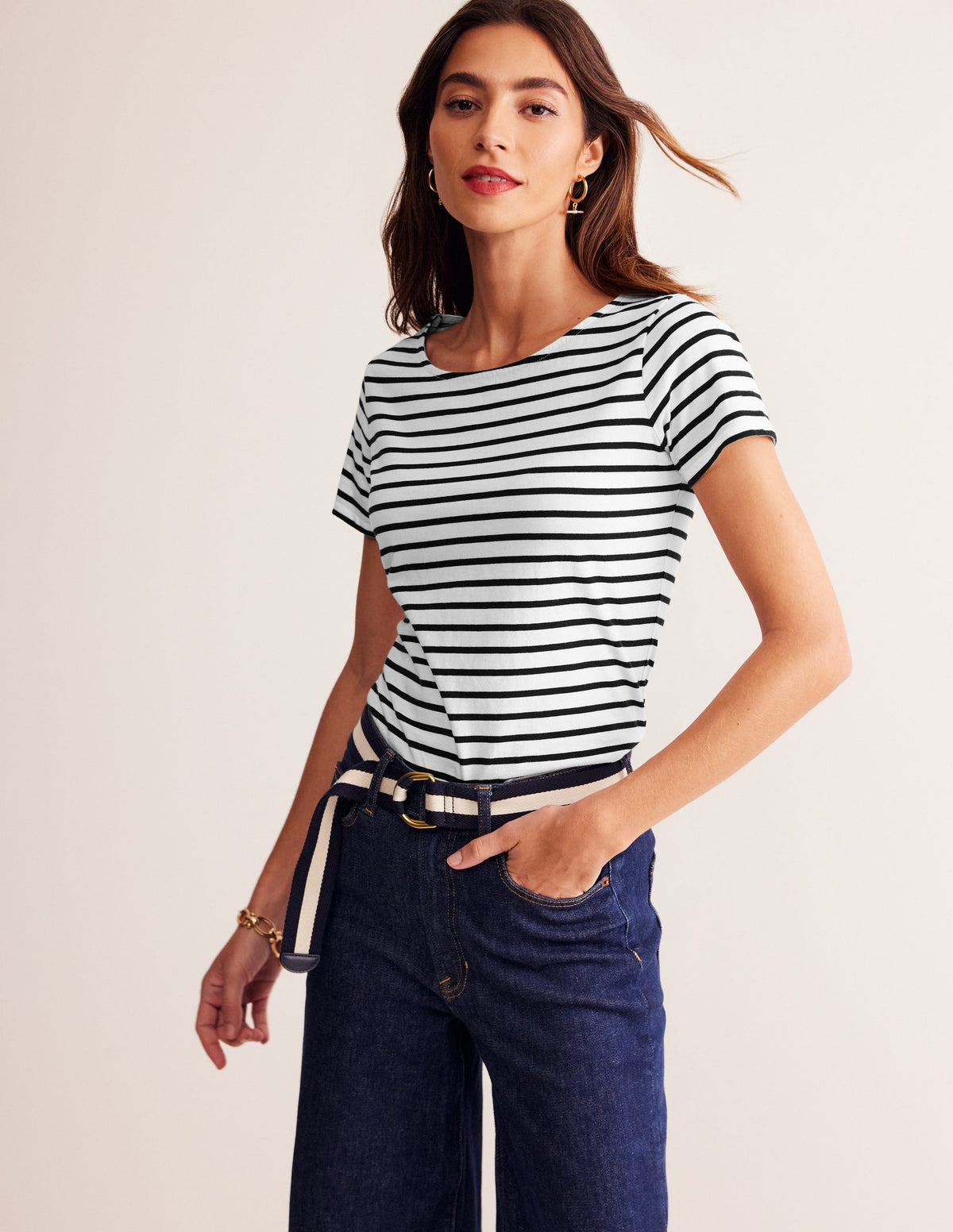 Ella Bretonshirt mit kurzen Ärmeln-Naturweiß, Schwarz - Image 1