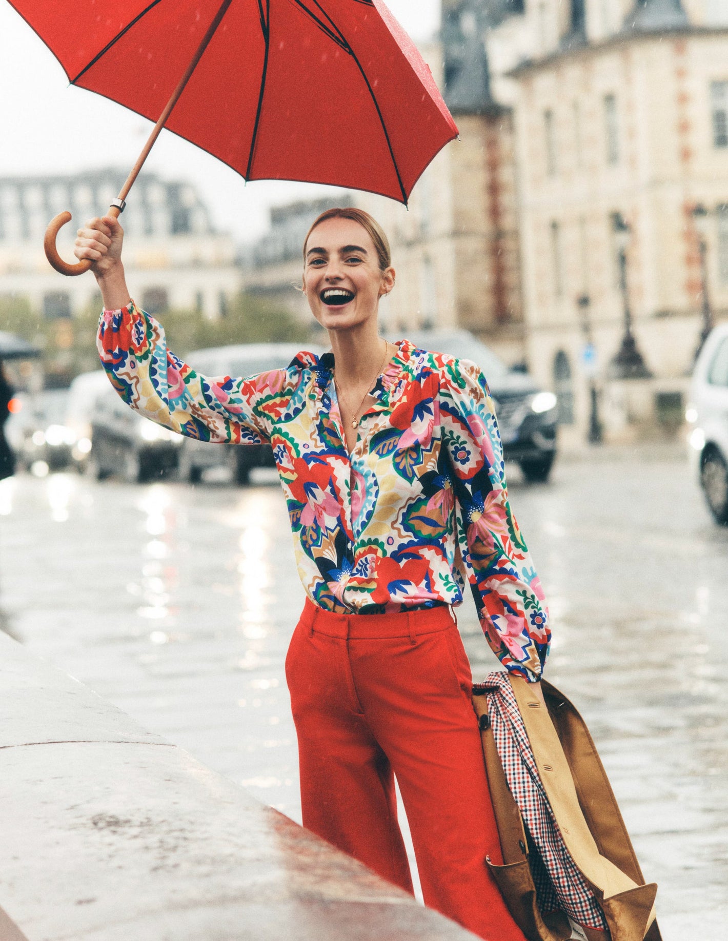 Blouse à col volanté-Ivoire, motif Botanical Paisley