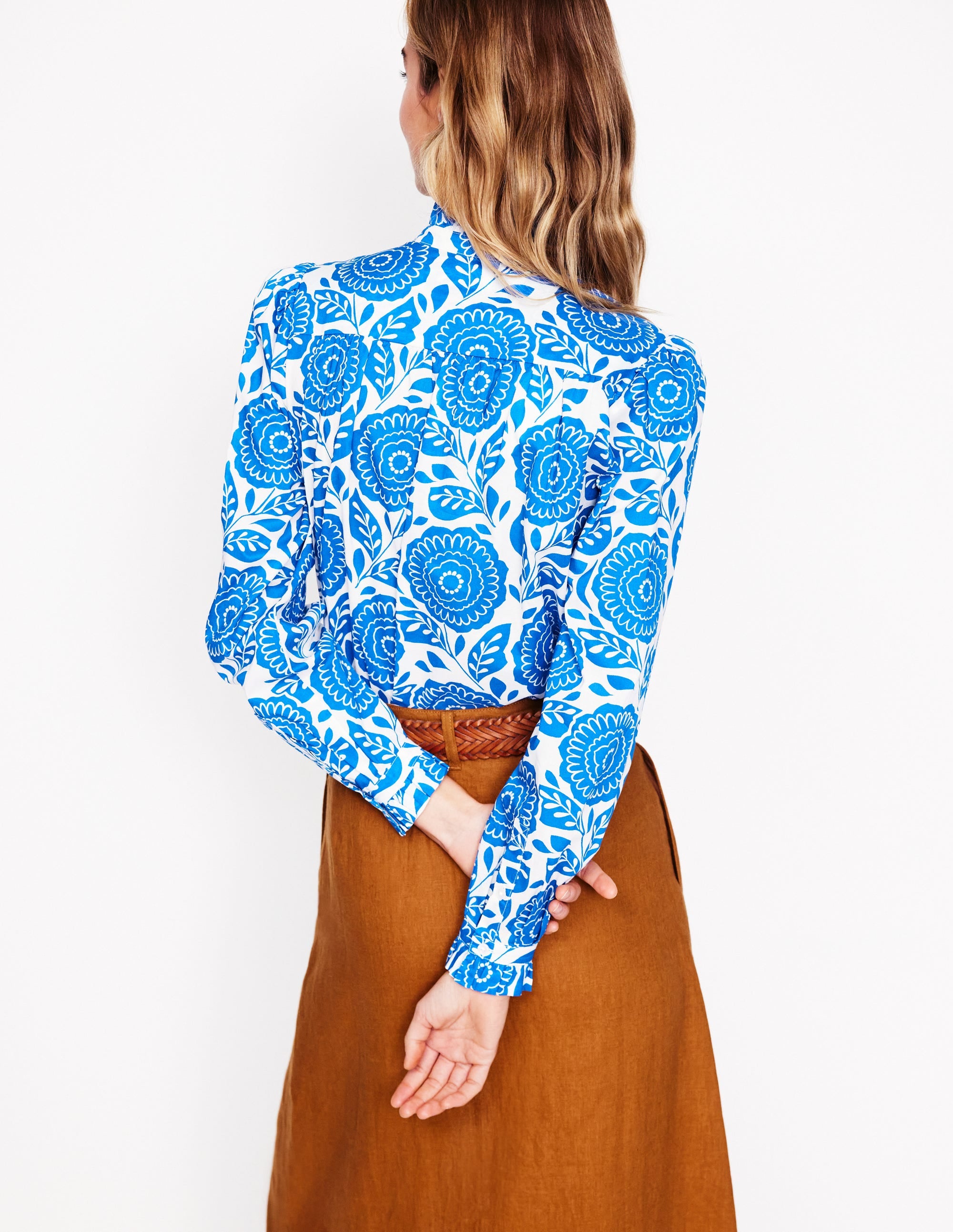 Felicity Baumwollbluse-Galerie-Blau, Dahlienstempel - Image 4