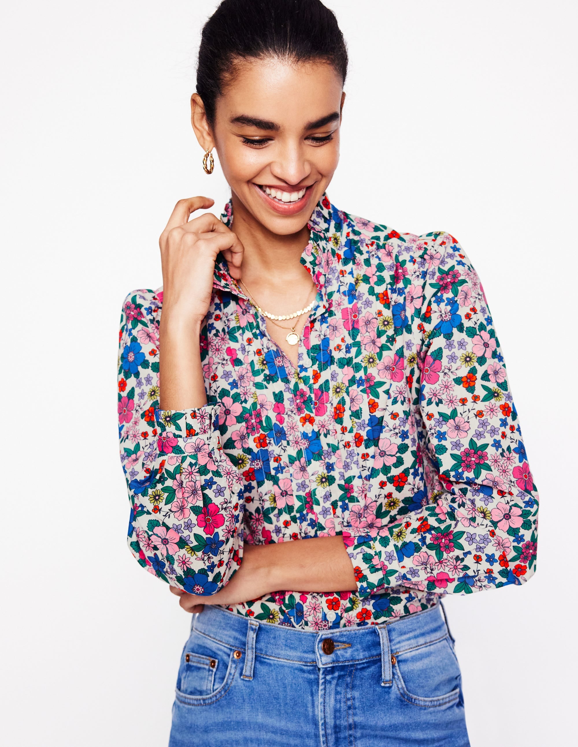 Blouse Felicity en coton-Multi, motif Blossom Scatter - Image 1