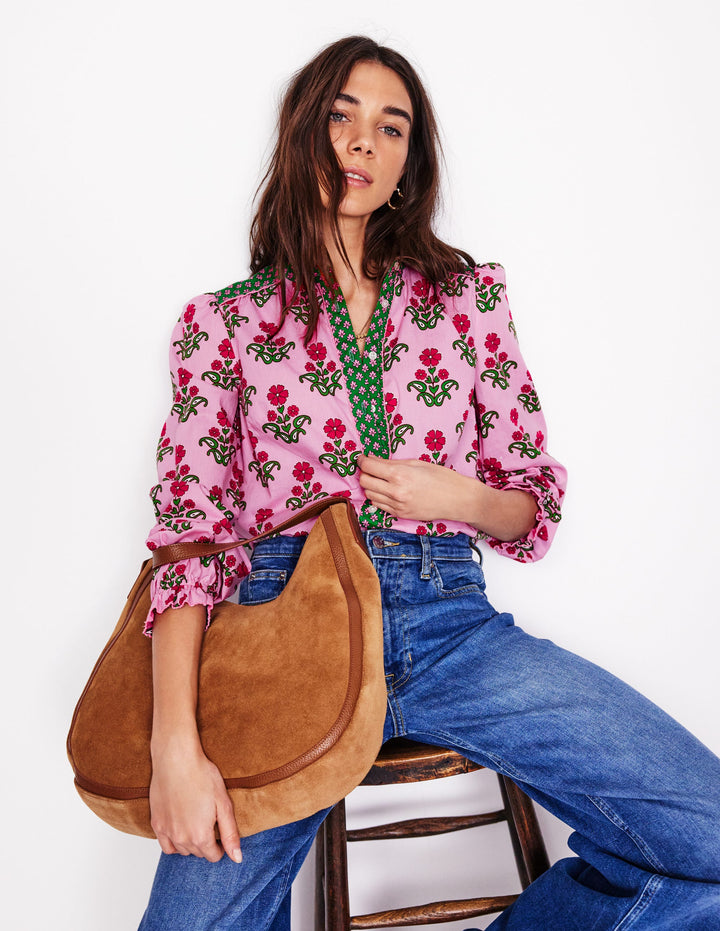 Blouse Arabella en coton-Rose reine-des-prés, motif Pansy Stamp