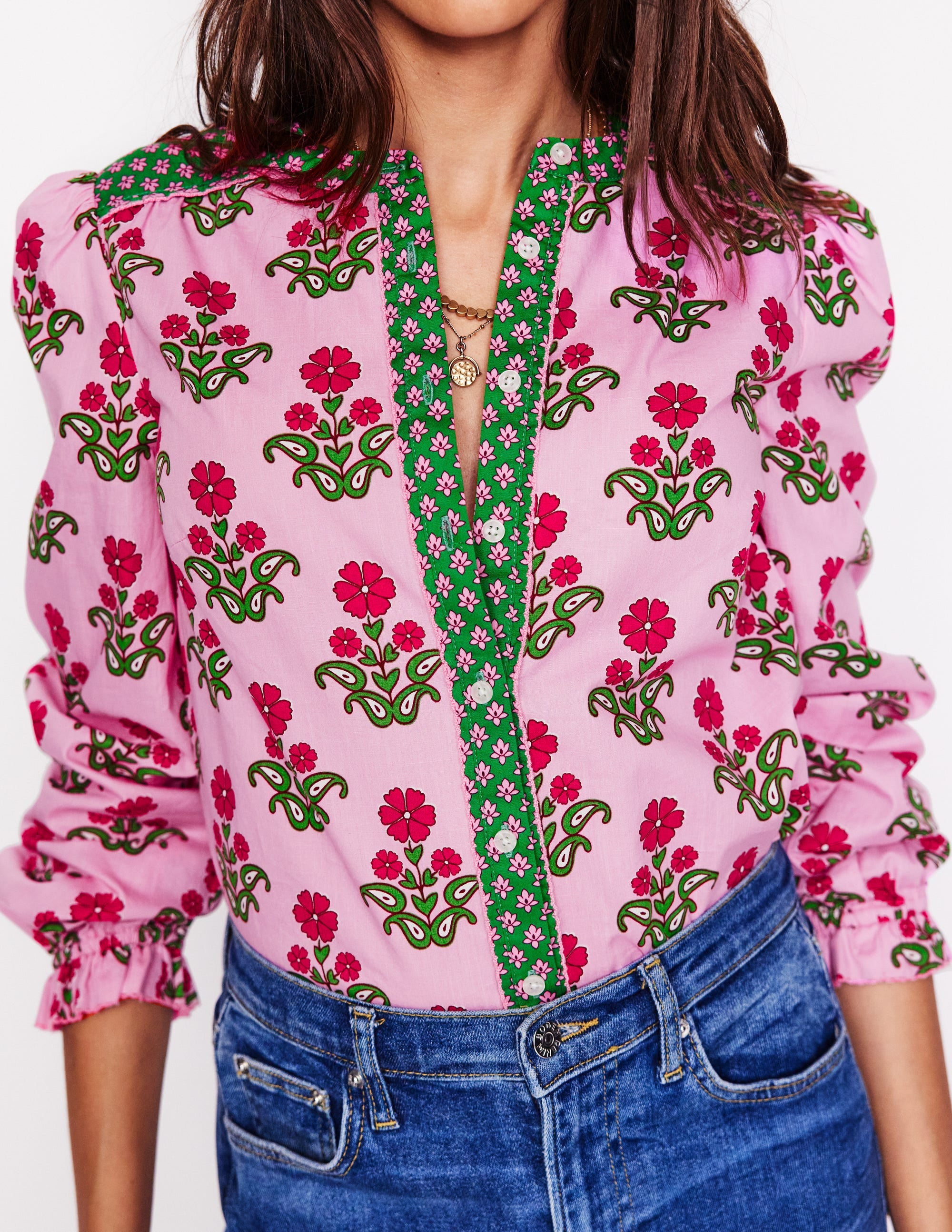 Blouse Arabella en coton-Rose reine-des-prés, motif Pansy Stamp - Image 2