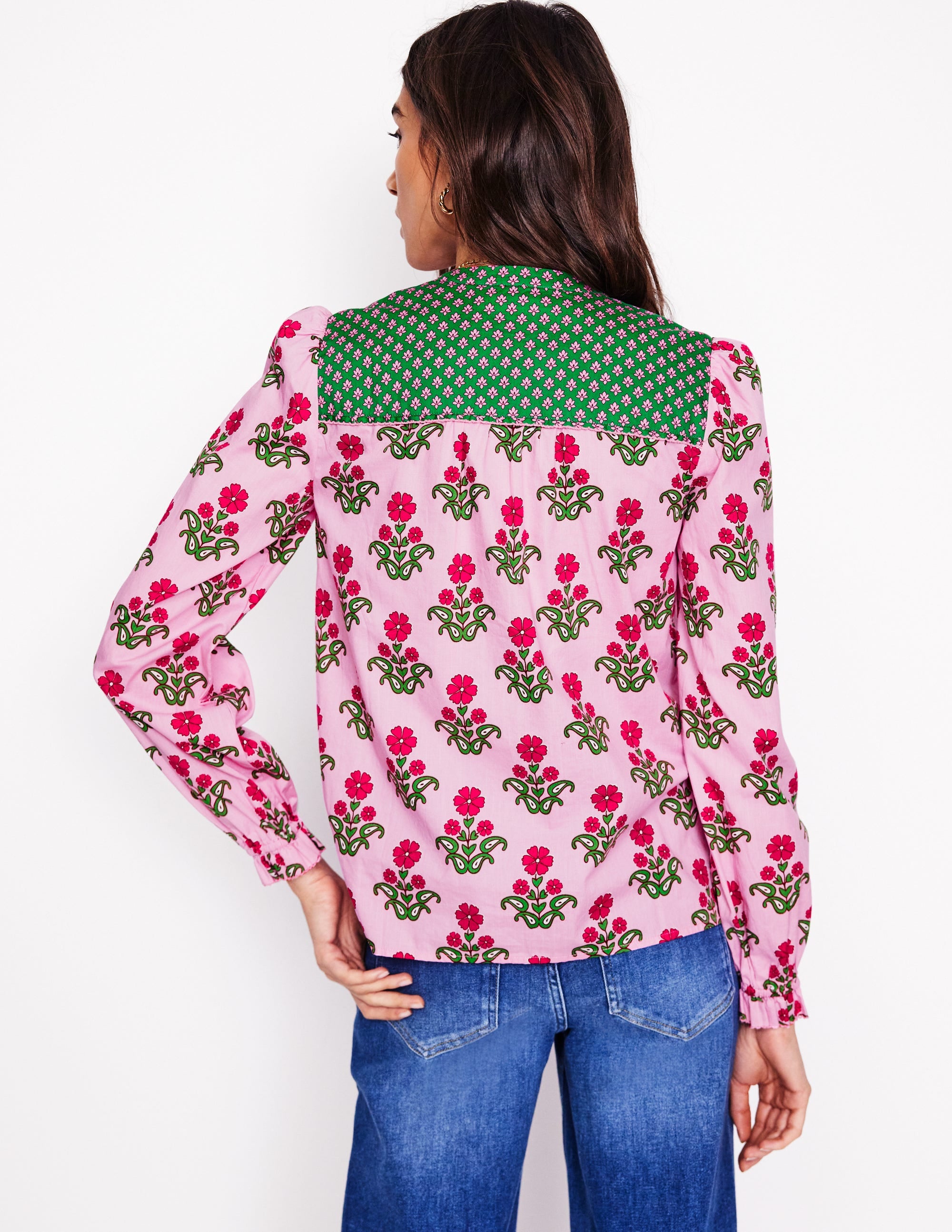 Blouse Arabella en coton-Rose reine-des-prés, motif Pansy Stamp - Image 3