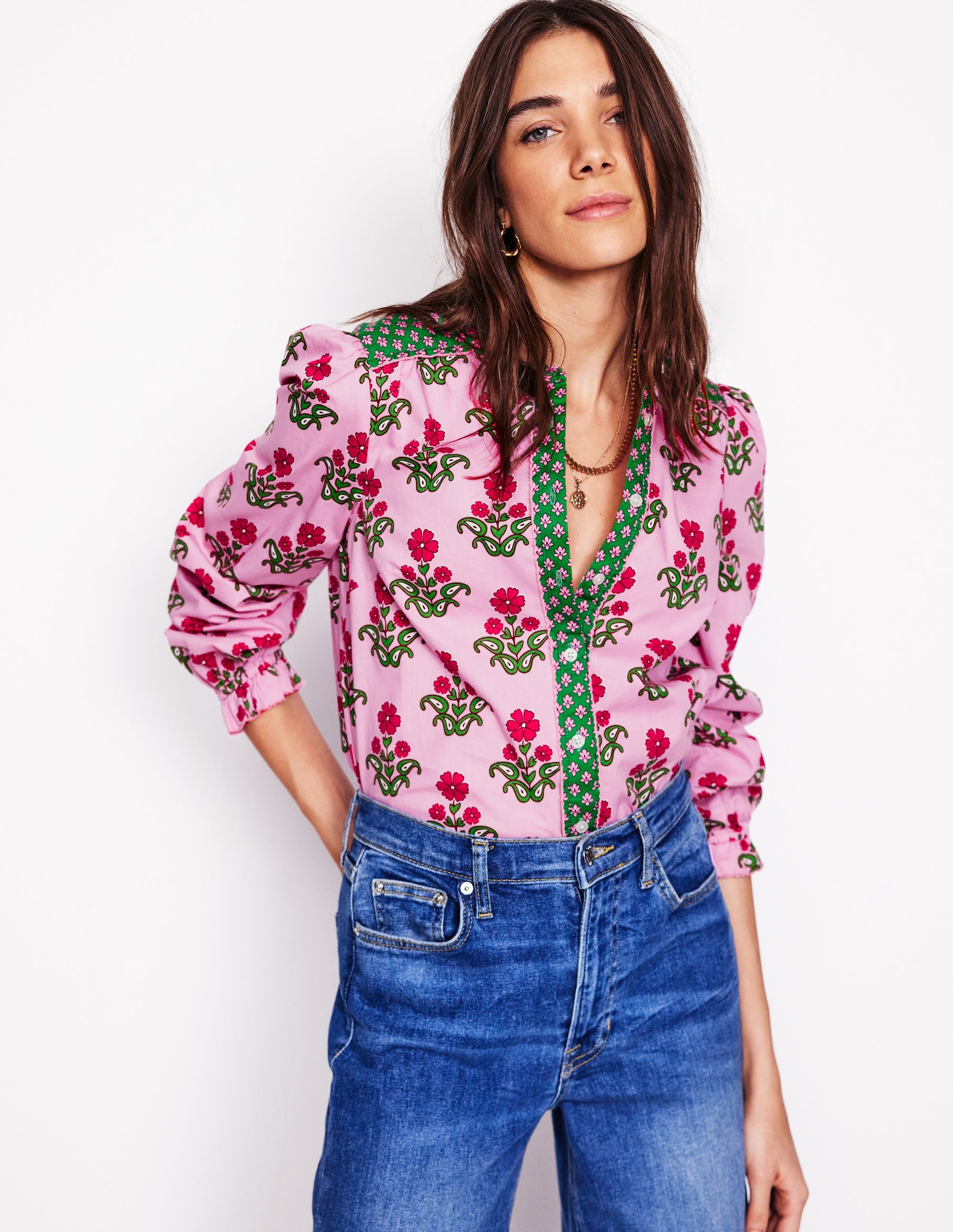 Blouse Arabella en coton-Rose reine-des-prés, motif Pansy Stamp - Image 4
