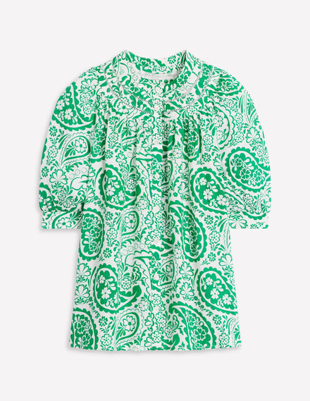 Top Bea en lin-Émeraude profond, motif Meadow Paisley