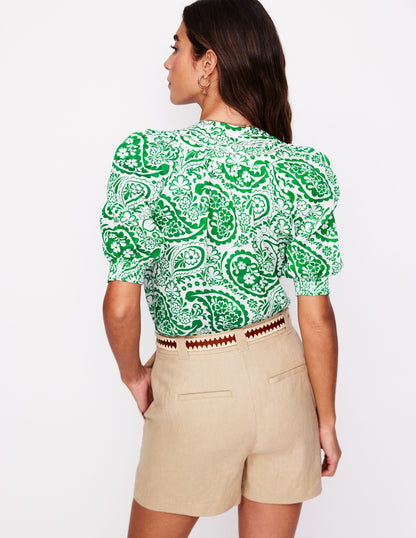 Bea Leinen-Oberteil-Smaragdgrün, Wiesen-Paisley-3