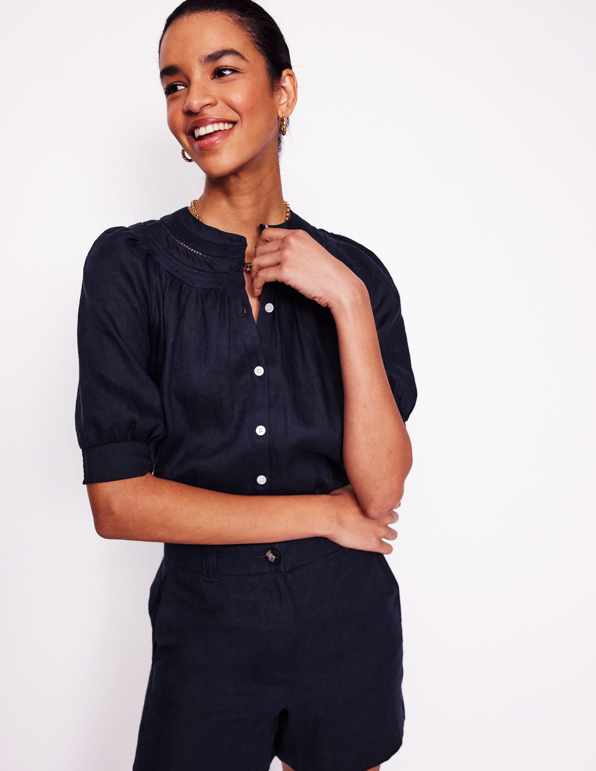 Top Bea en lin-Bleu Marine - Image 1
