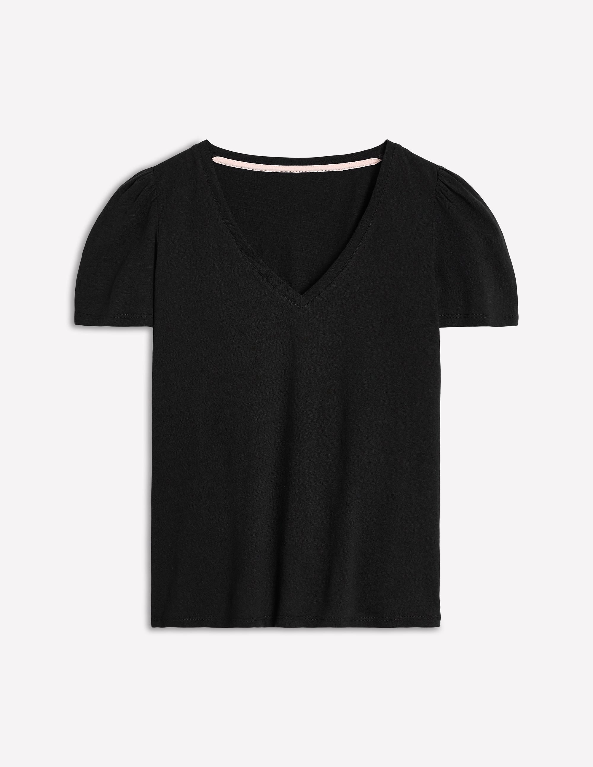 Sophie Flammgarn-T-Shirt mit V-Ausschnitt-Schwarz - Image 5