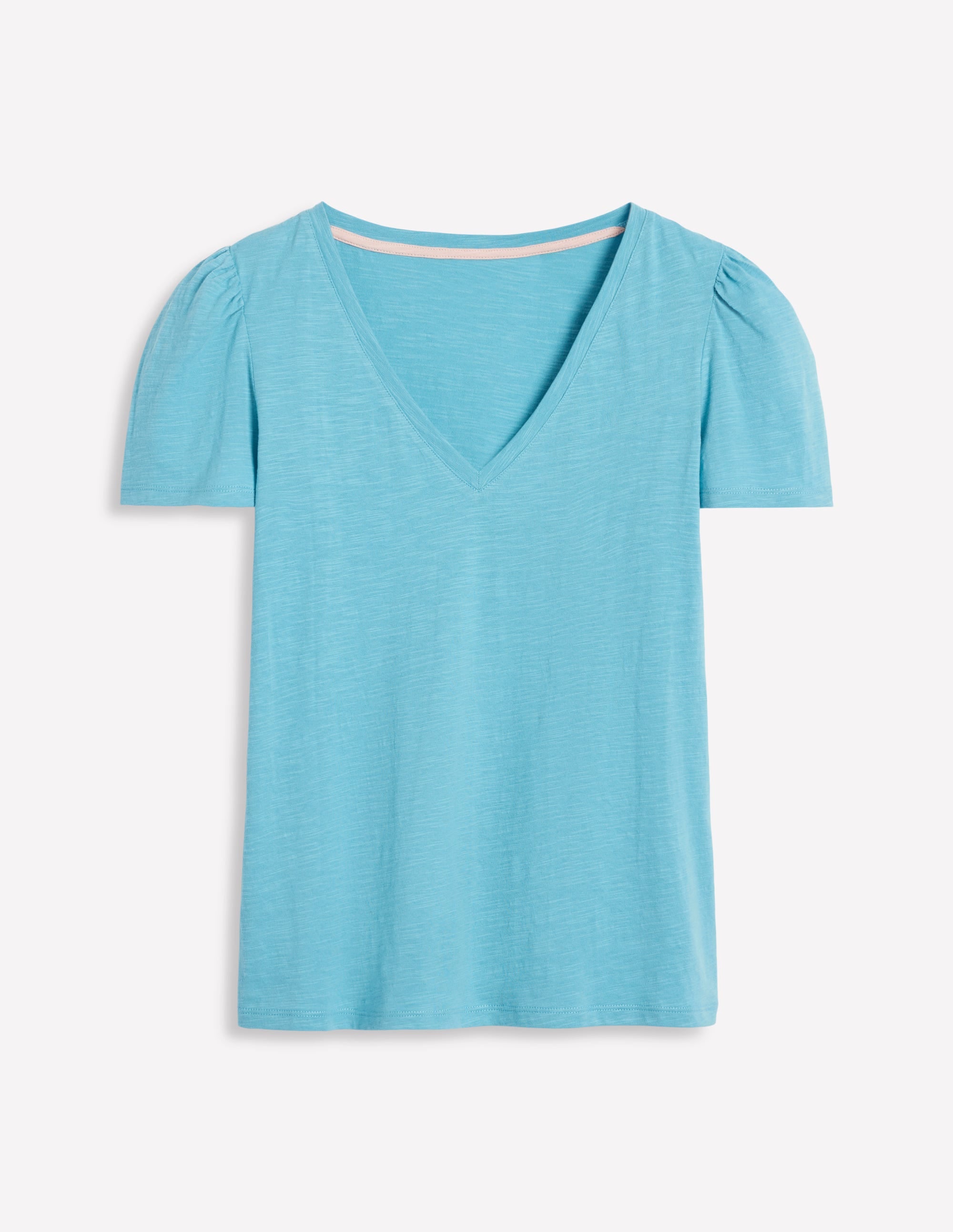 Sophie V-neck Slub T-shirt-Denim Blue, Wildflower Bouquet - Image 5