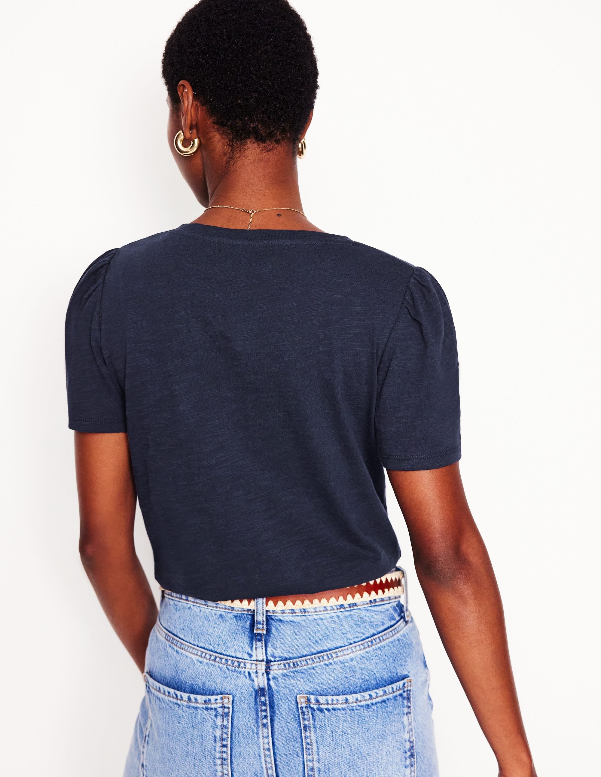 Sophie Flammgarn-T-Shirt mit V-Ausschnitt-Marineblaue - Image 3