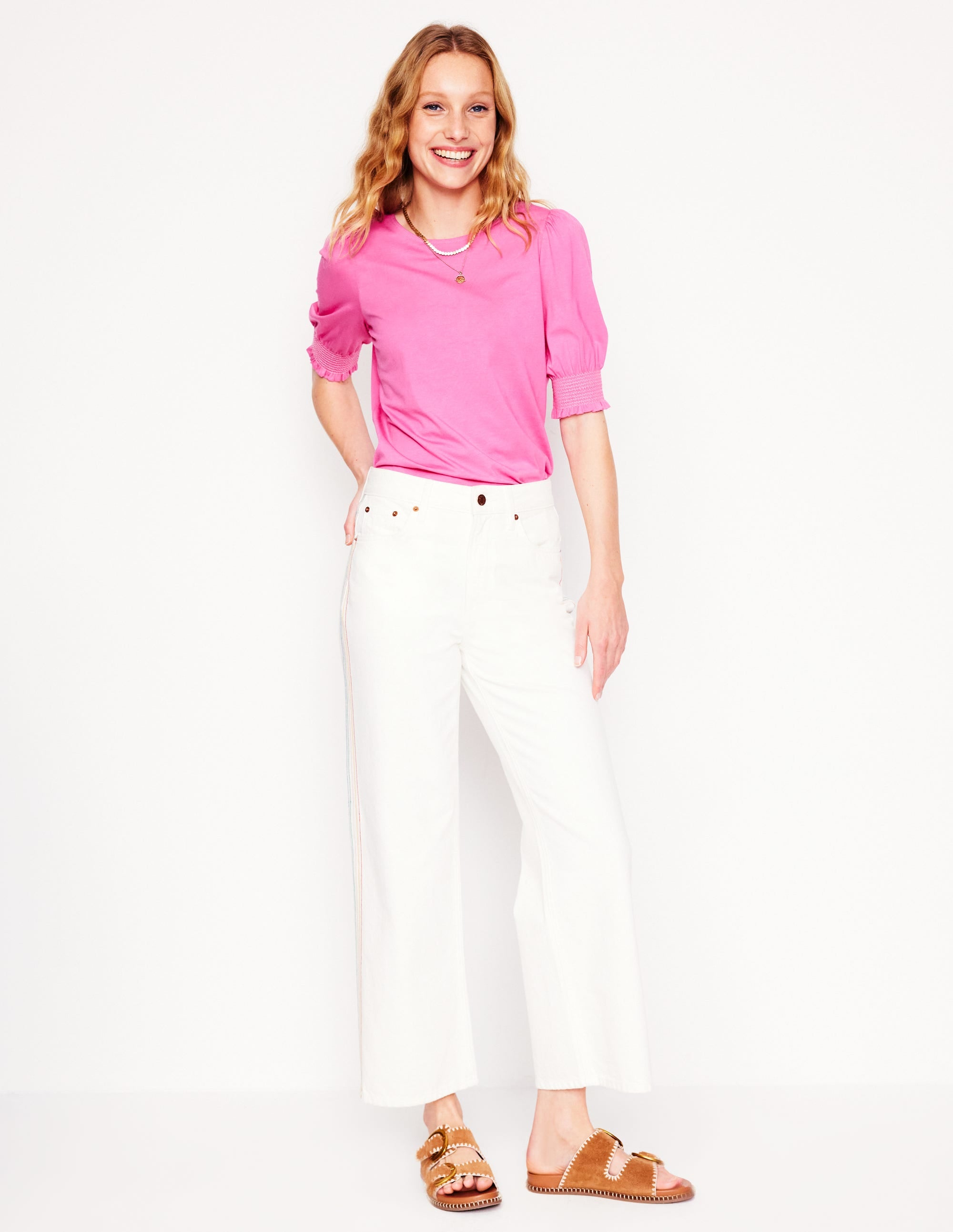 Kurzärmeliges Oberteil mit gesmokten Bündchen-Rosa - Image 4