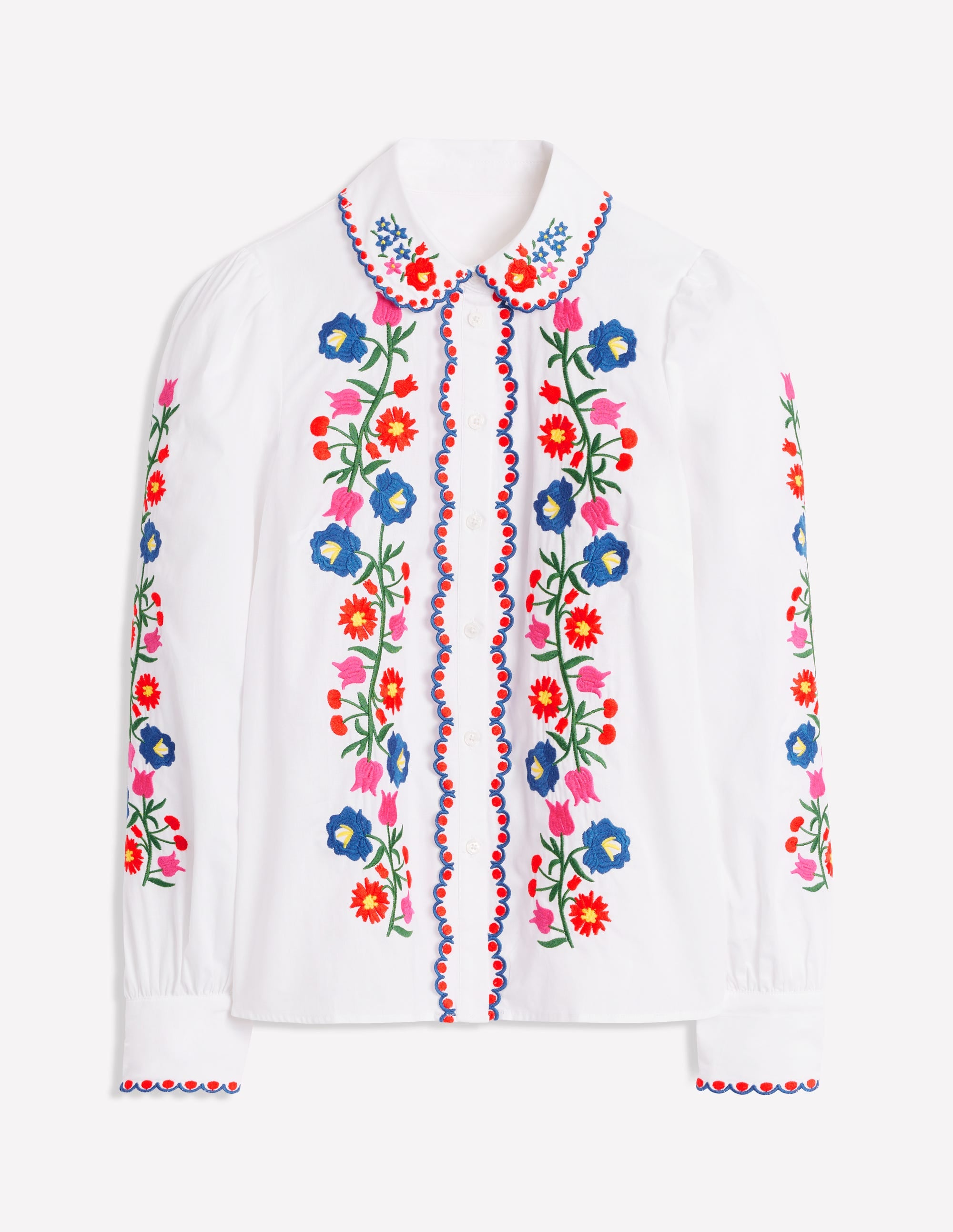 Embroidered Cotton Blouse-White, Floral Embroidery - Image 7