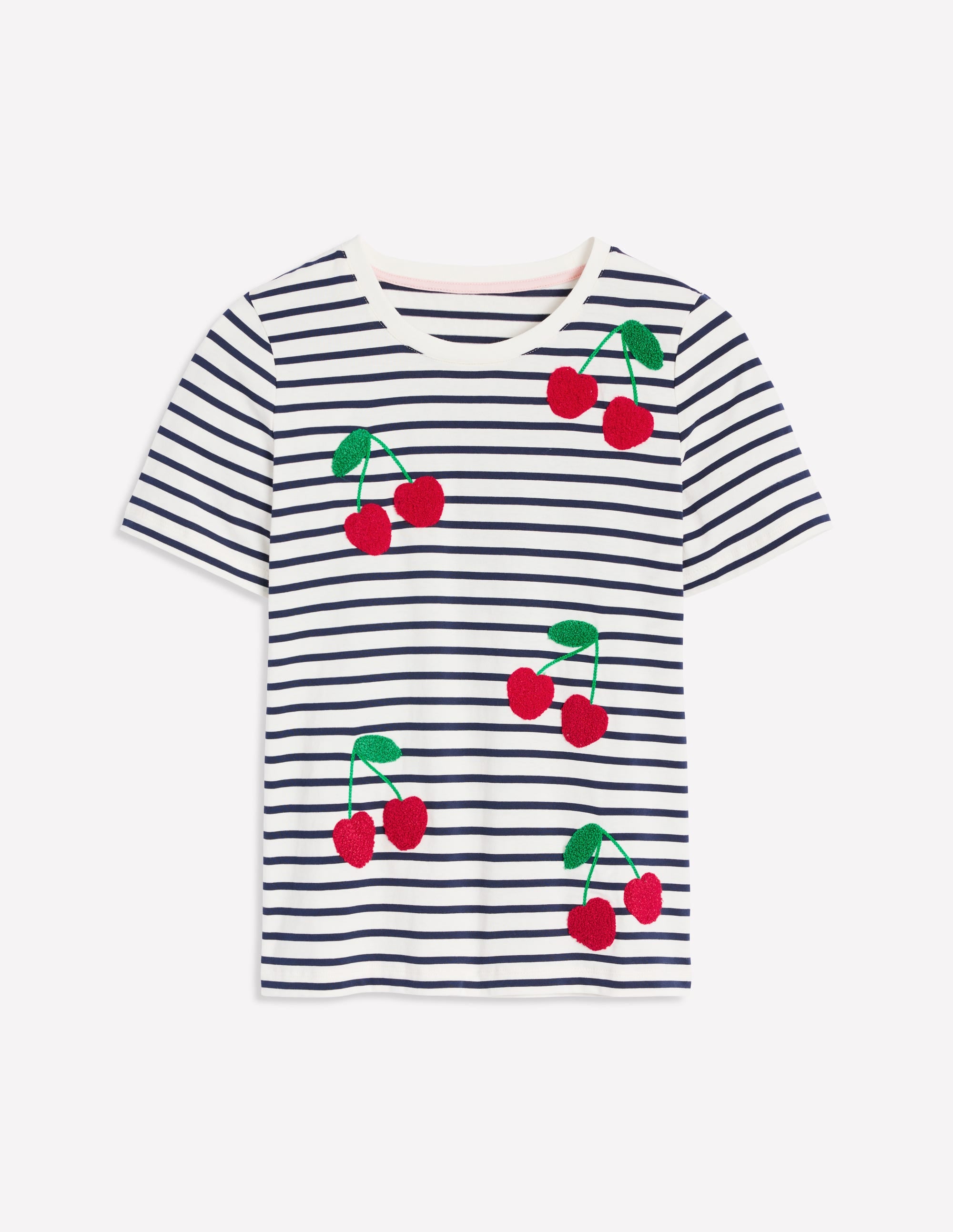Locker geschnittenes originelles T-Shirt-Naturweiß, Französisches Marineblau, Kirschen - Image 5