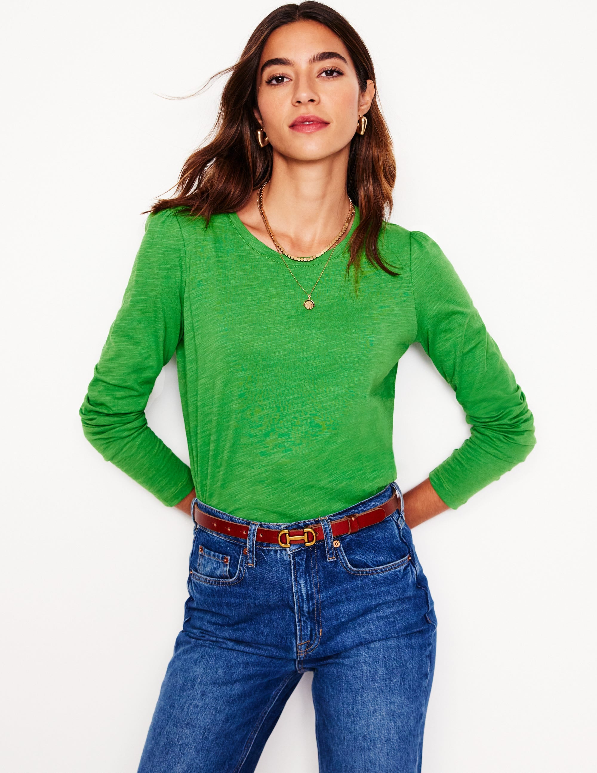 Cotton Crew Long Sleeve Top-Paradise Green - Image 1