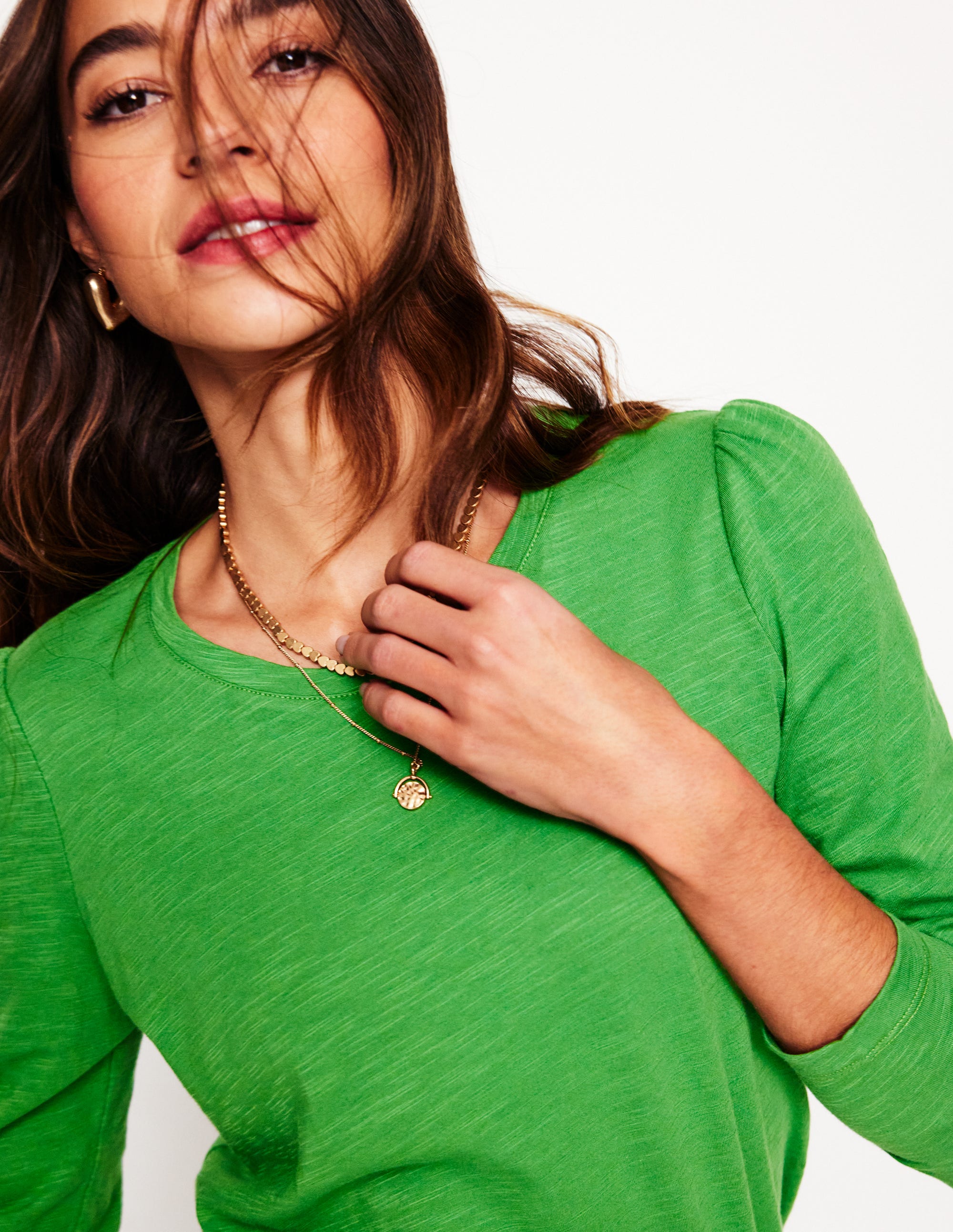 Cotton Crew Long Sleeve Top-Paradise Green - Image 2