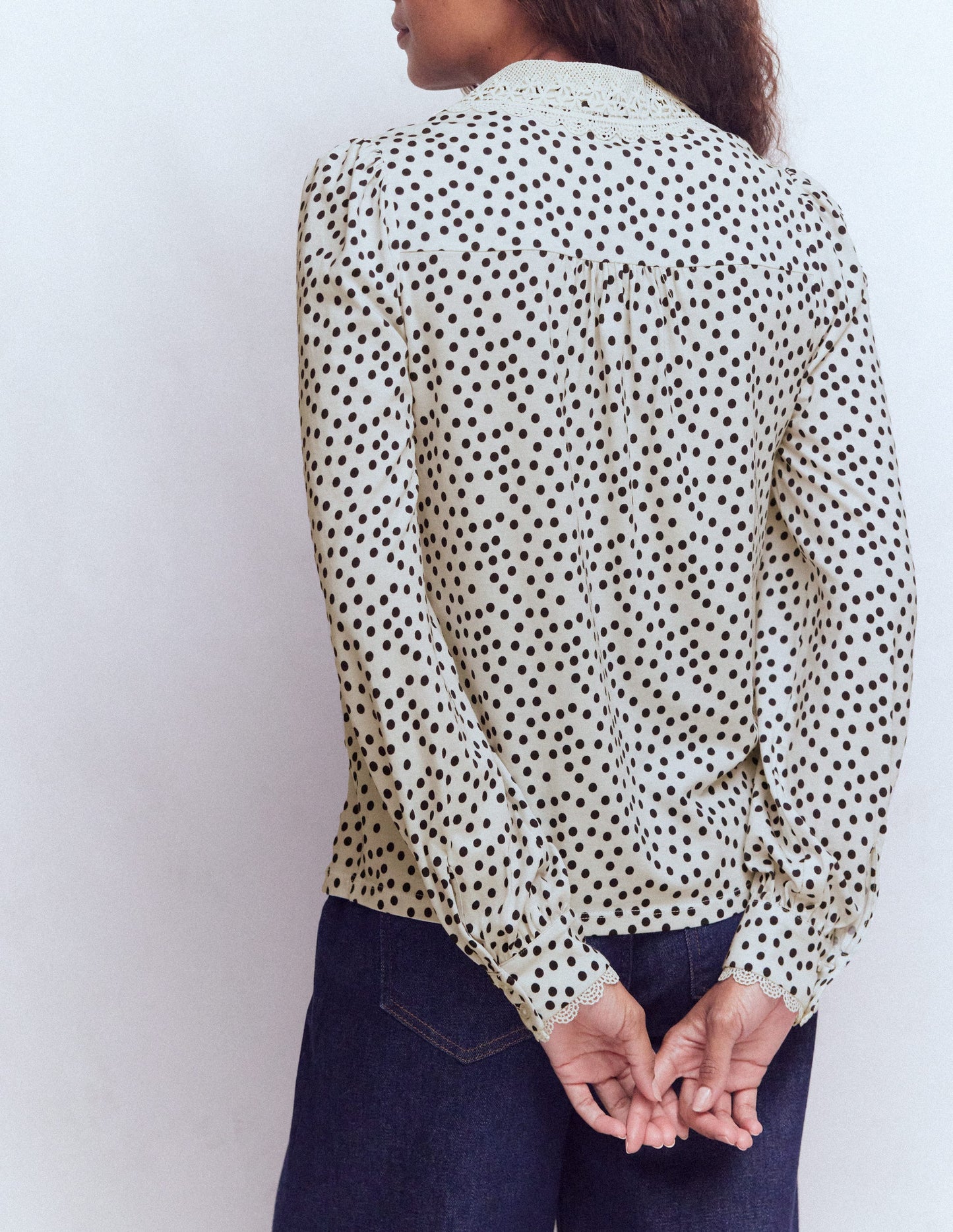Lace Collar Blouse-Ivory, Navy spot