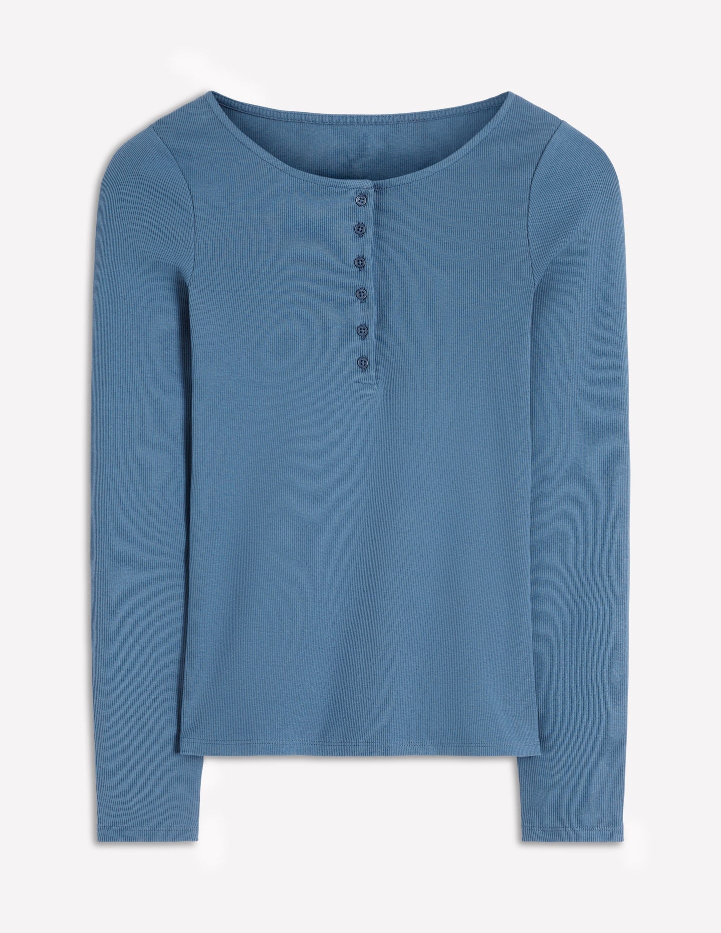 Top col tunisien côtelé-Bleu capitaine