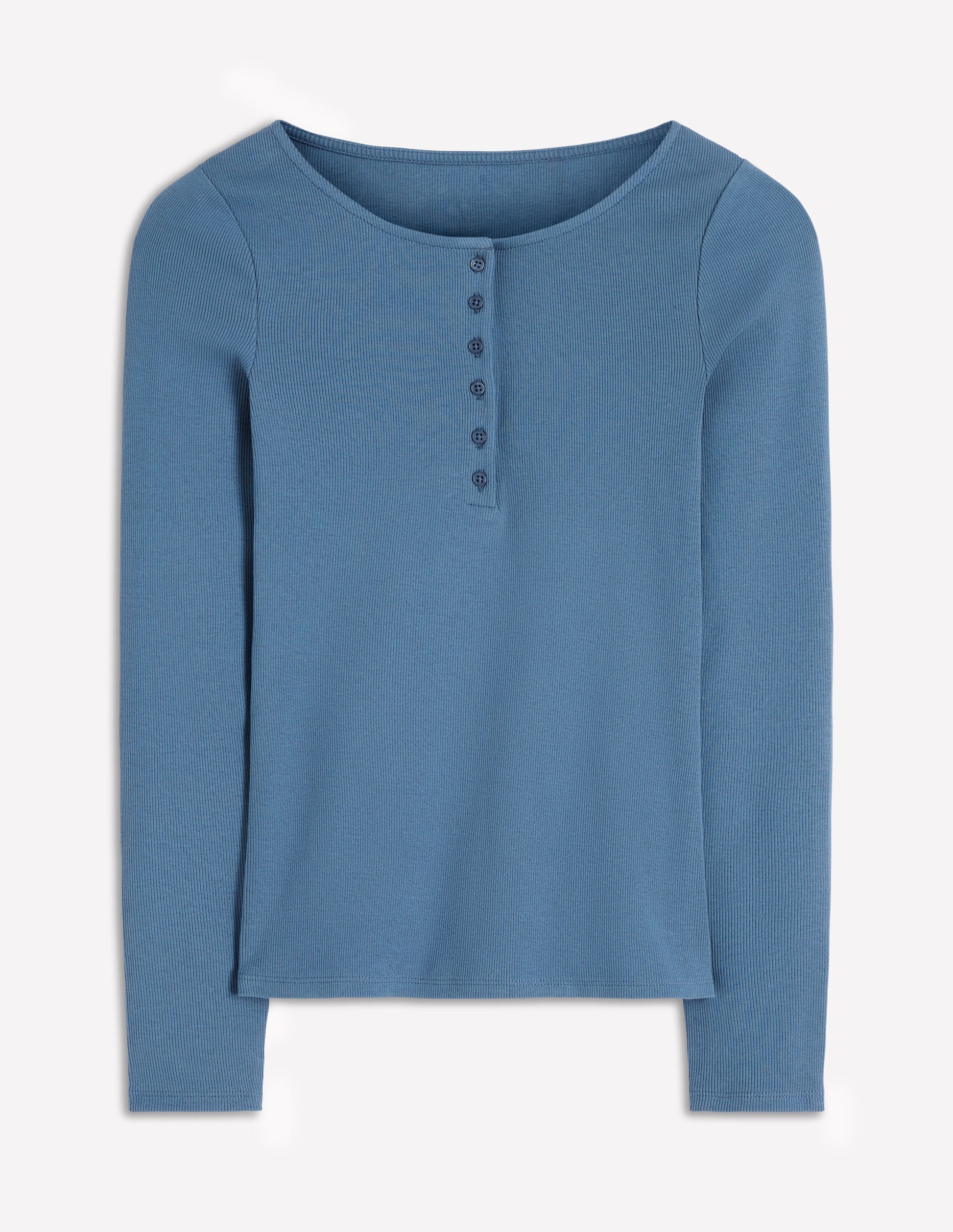 Top col tunisien côtelé-Bleu capitaine-4