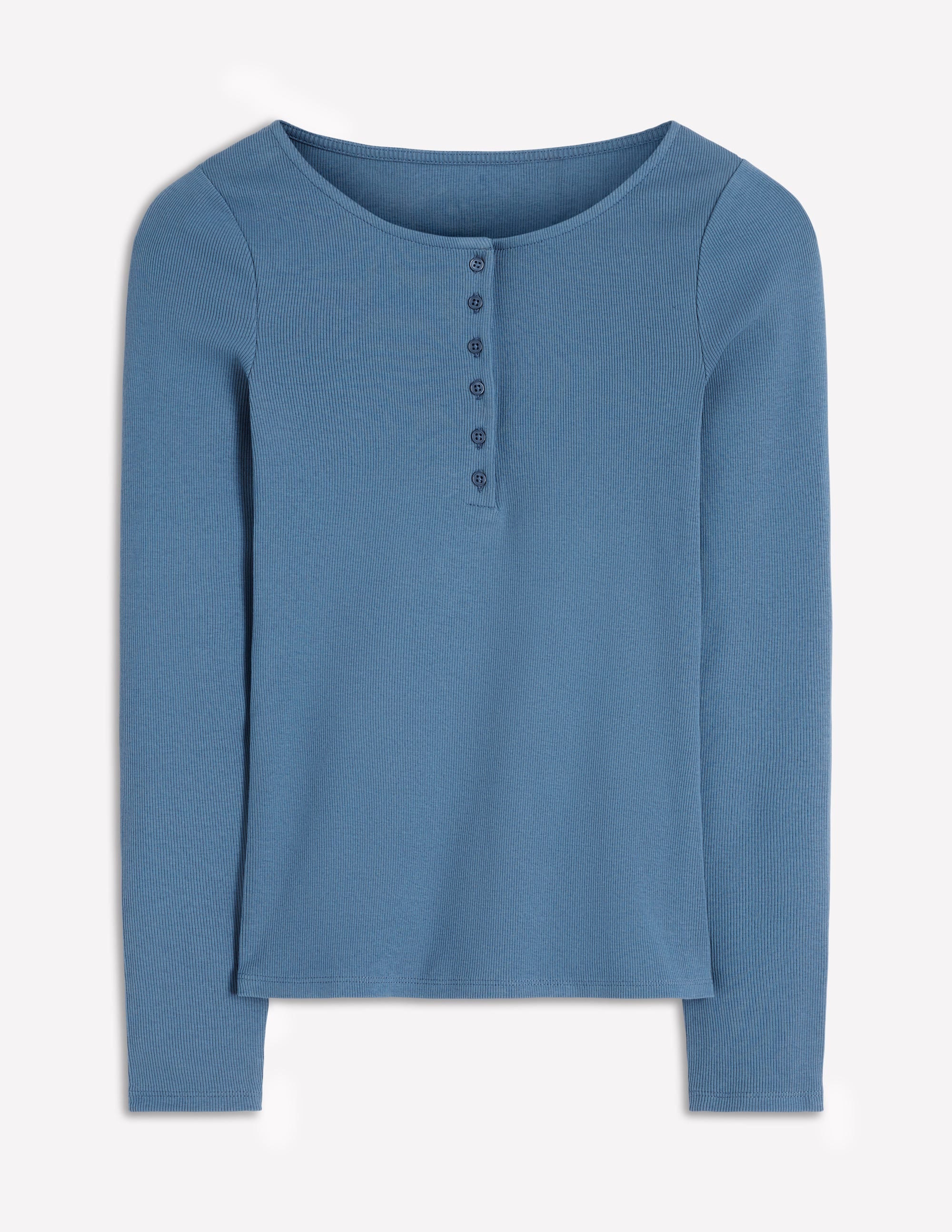 Henley-Shirt aus Rippstrick-Blau - Image 4