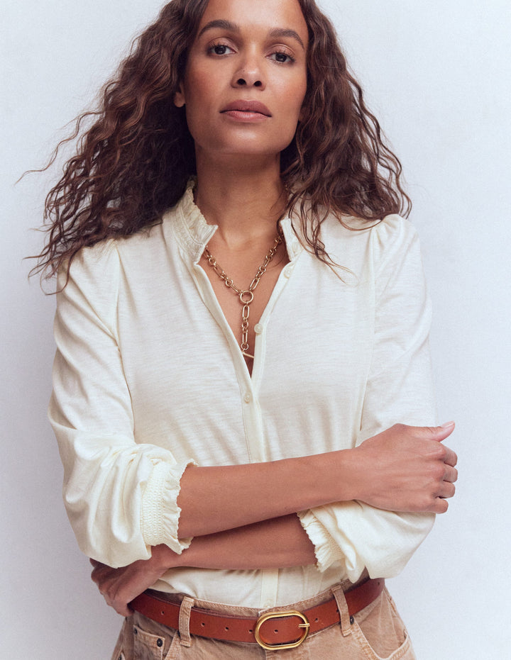 Effie Hemd mit gesmokten Details-Naturweiß