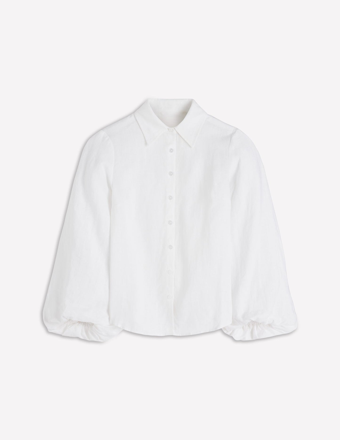 Chemise en lin à manches bouffantes-Blanc