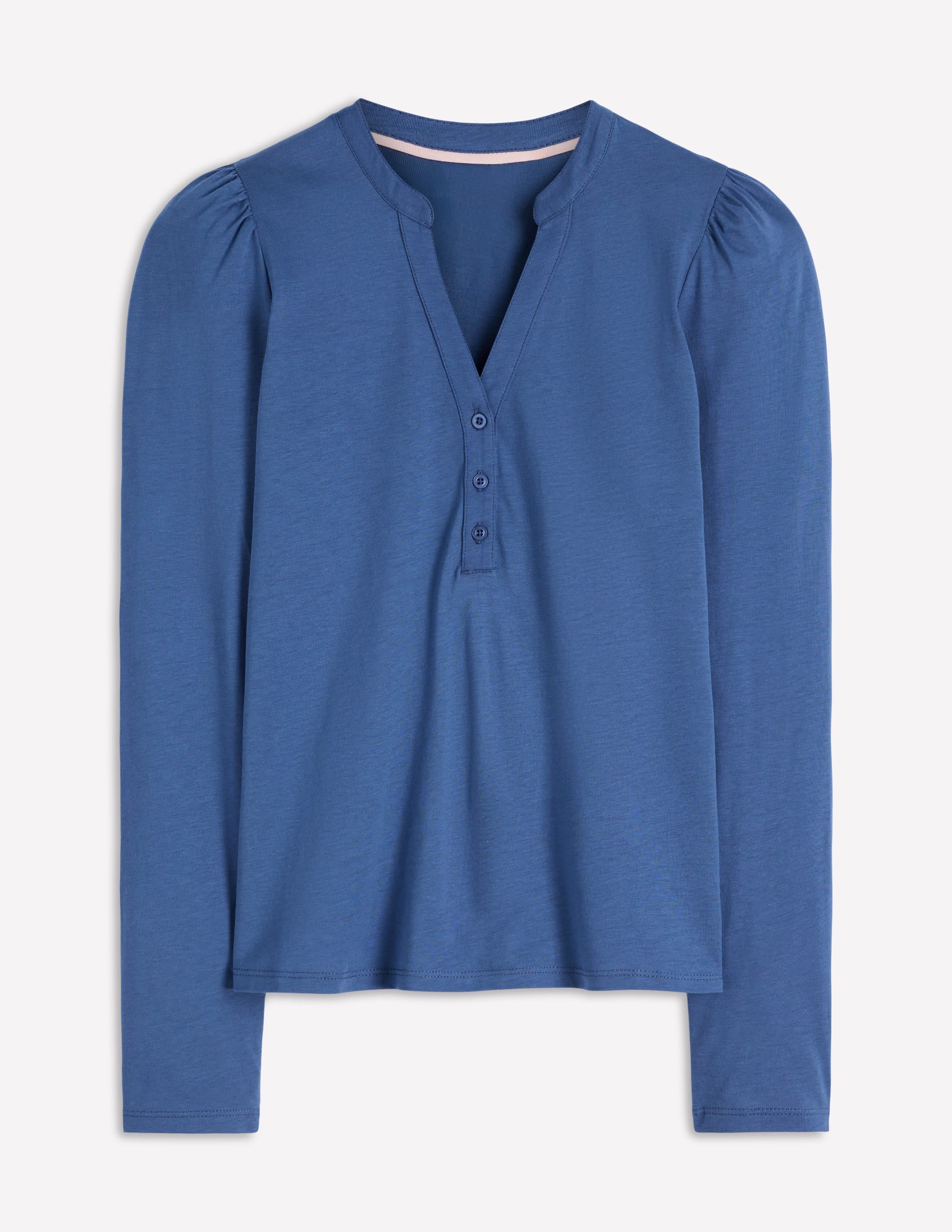 Supersoft Open Neck Henley-Denim Blue - Image 5