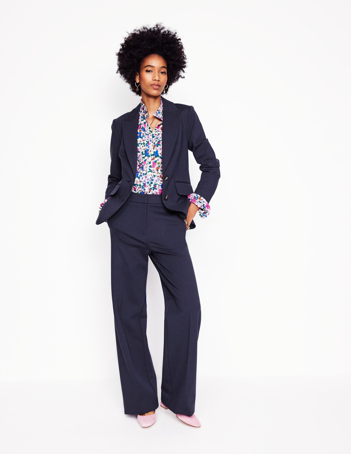 Blazer Marylebone en point de Rome-Bleu Marine, Petits Pois