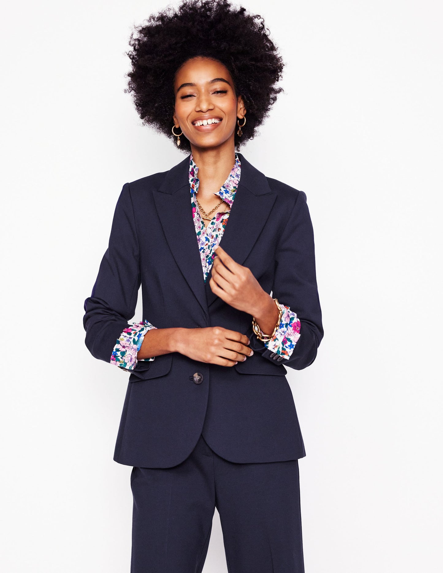 Blazer Marylebone en point de Rome-Bleu Marine, Petits Pois