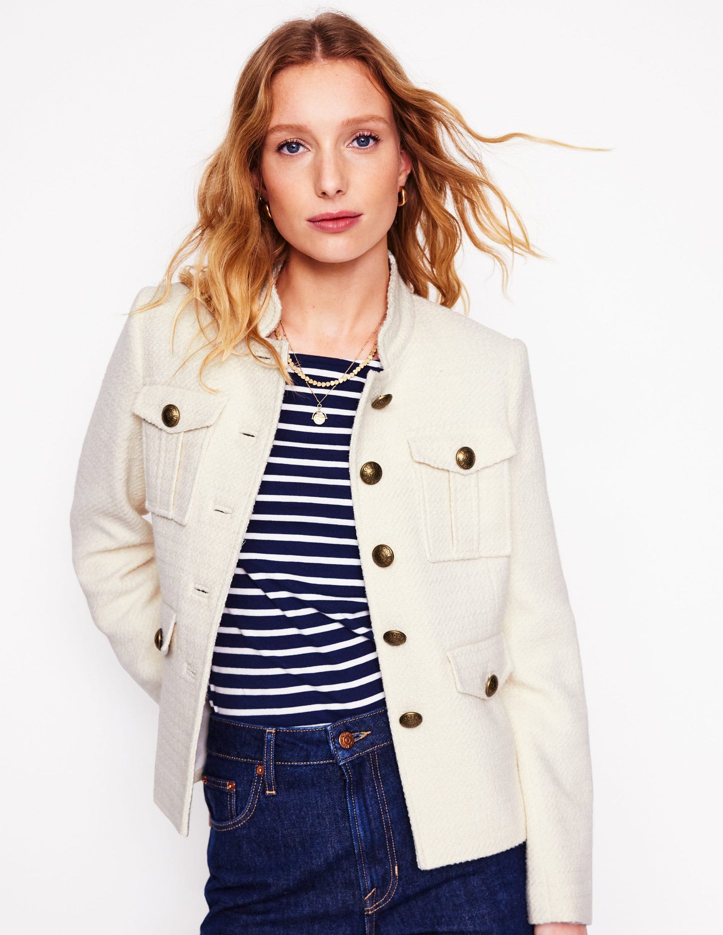 Texturierte Jacke mit Knöpfen-Ivory and Navy Spot