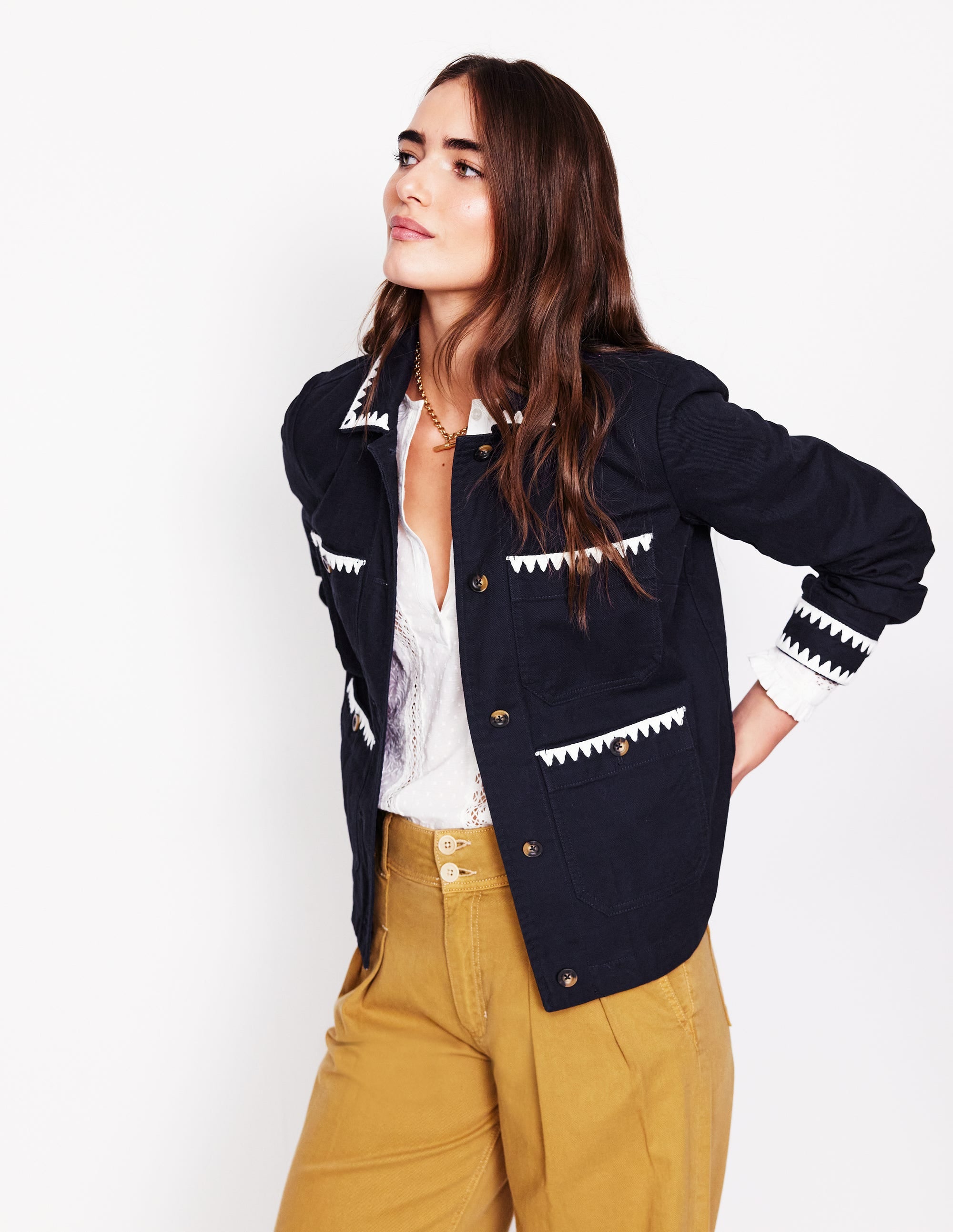 Embroidered Utility Jacket-Navy - Image 4