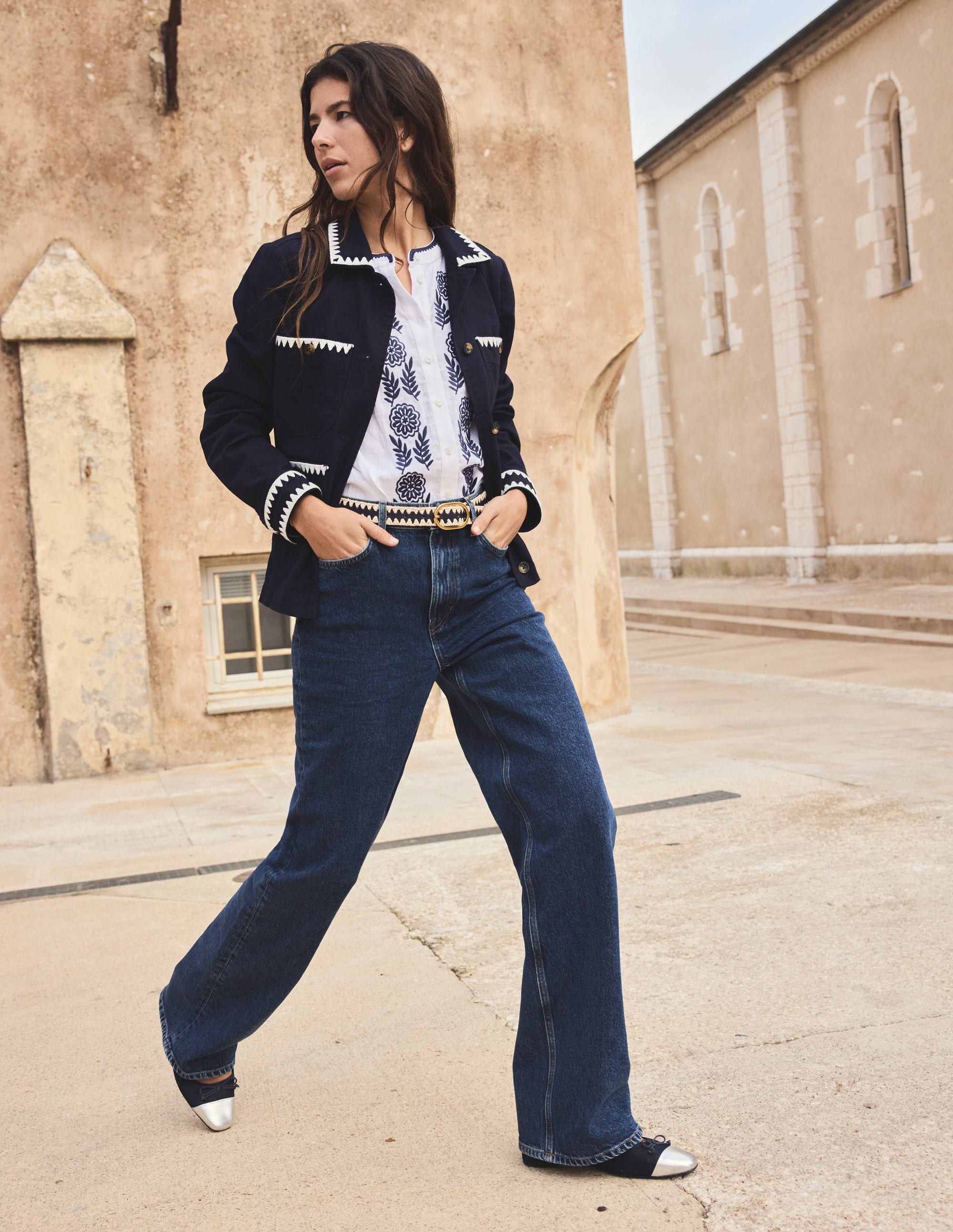 Embroidered Utility Jacket-Navy - Image 5